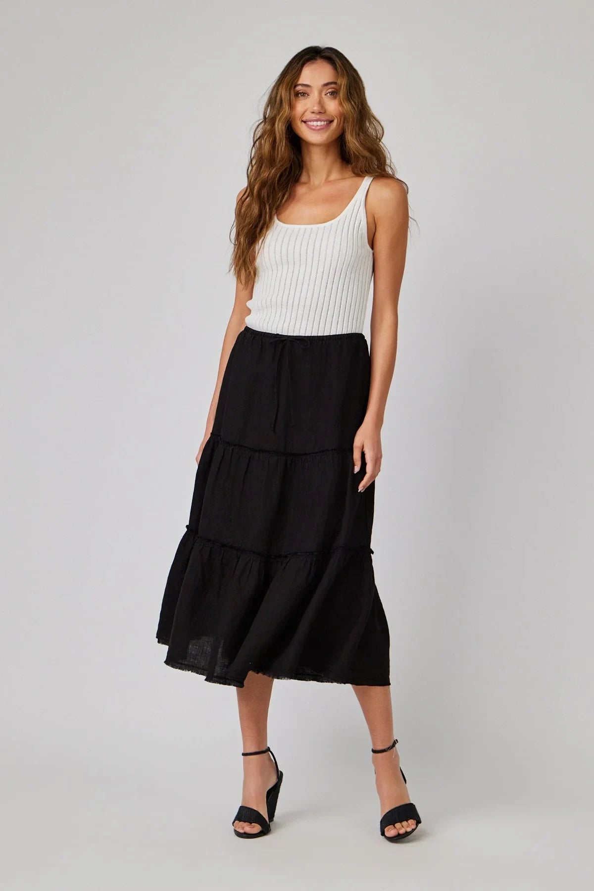 Linen Frayed Tiered Skirt Skirts Bella Dahl