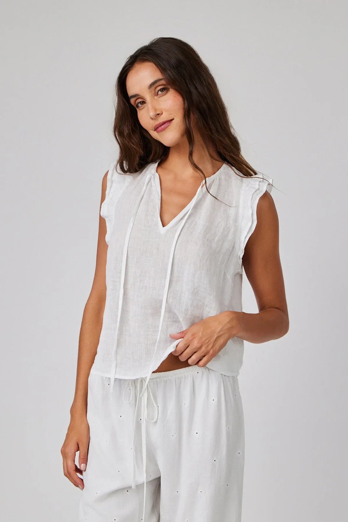 Linen Ruffle Sleeve Top Tops Bella Dahl
