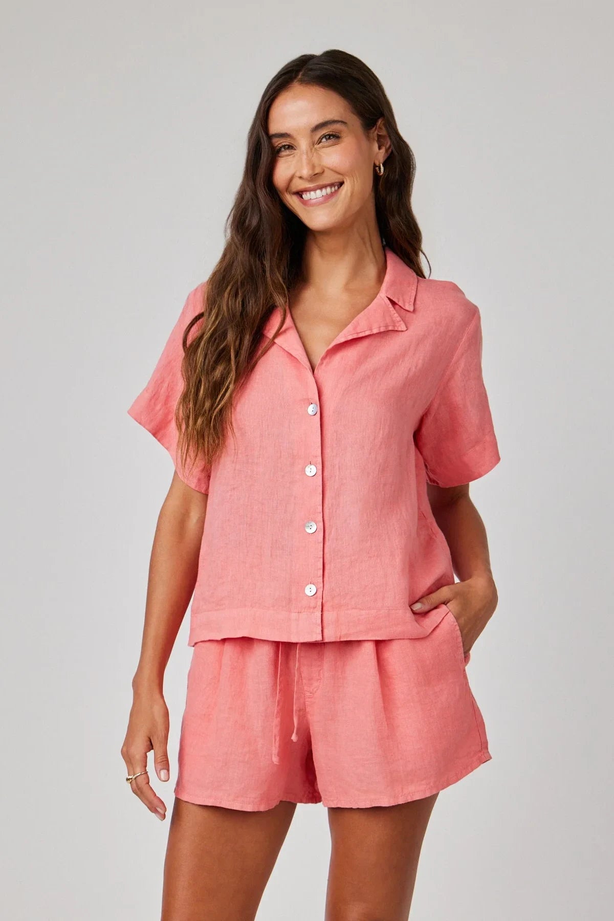Linen Short Sleeve Flowy Button Down Tops Bella Dahl