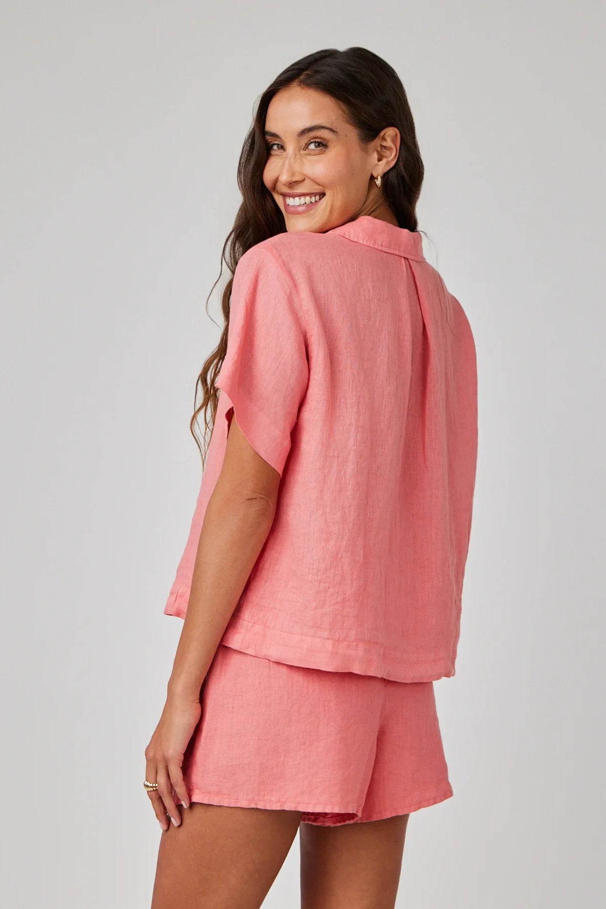 Linen Short Sleeve Flowy Button Down Tops Bella Dahl