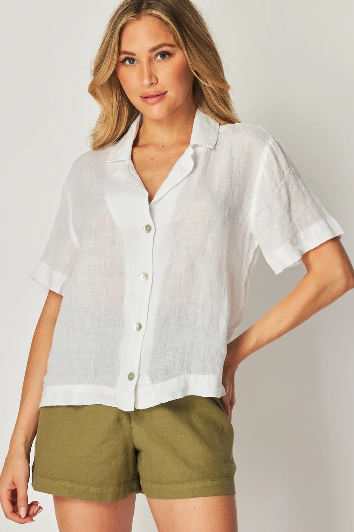 Linen Short Sleeve Flowy Button Down Tops Bella Dahl