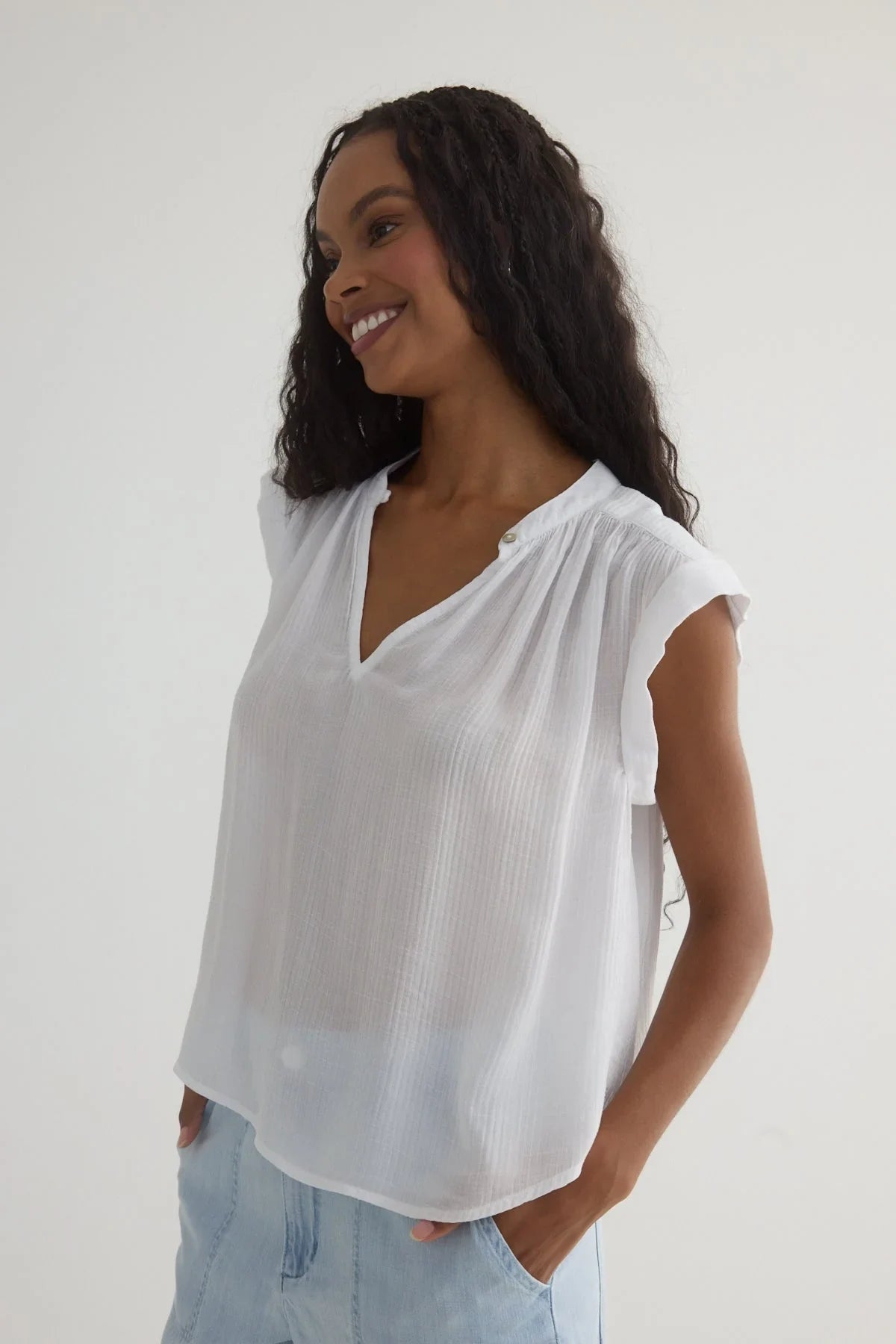 Shirred Pullover Cap Sleeve Tops Bella Dahl