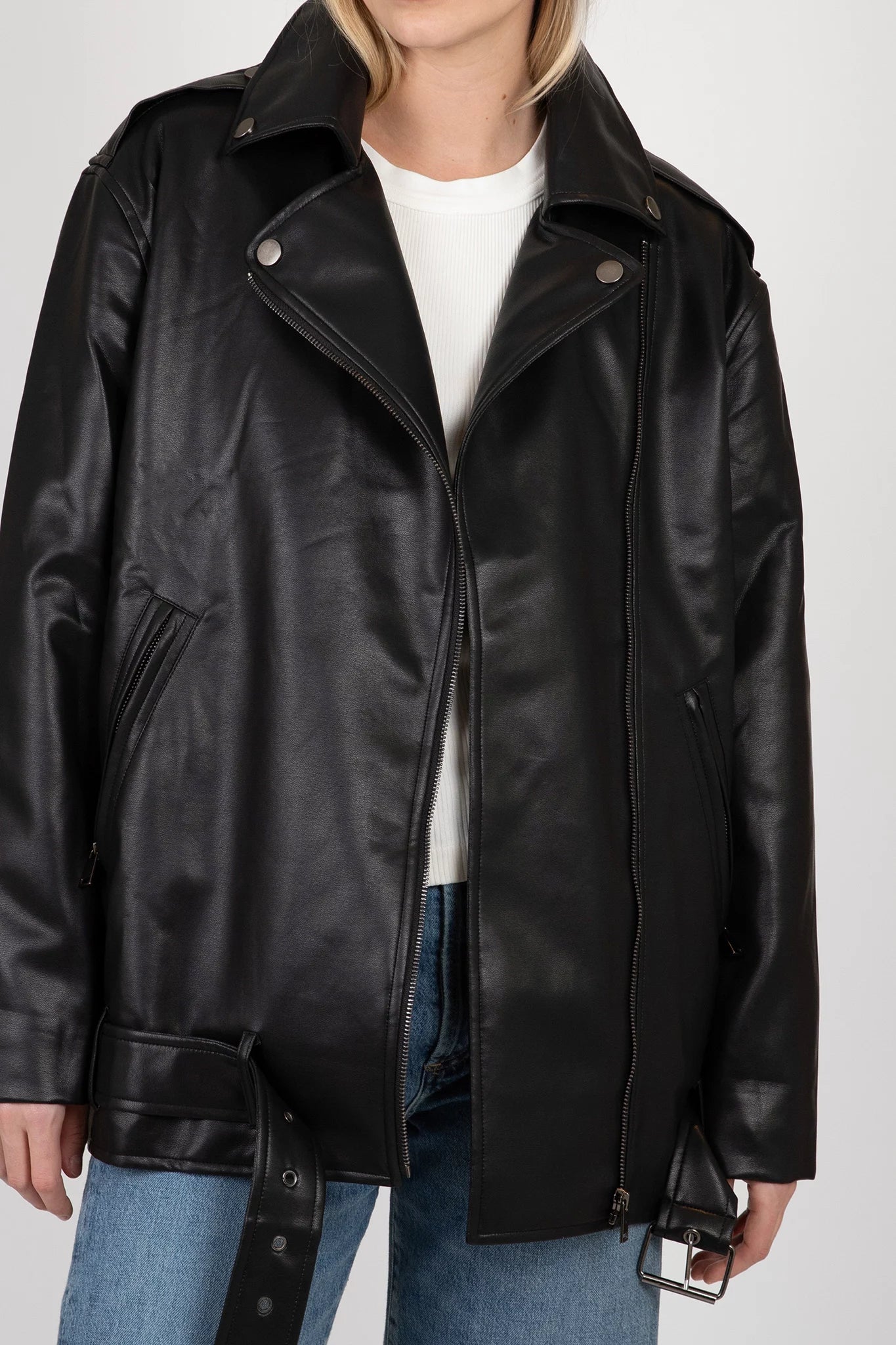 &quot;Florence&quot; Vegan Leather Moto Jacket Jackets &amp; Coats Brunette the Label   