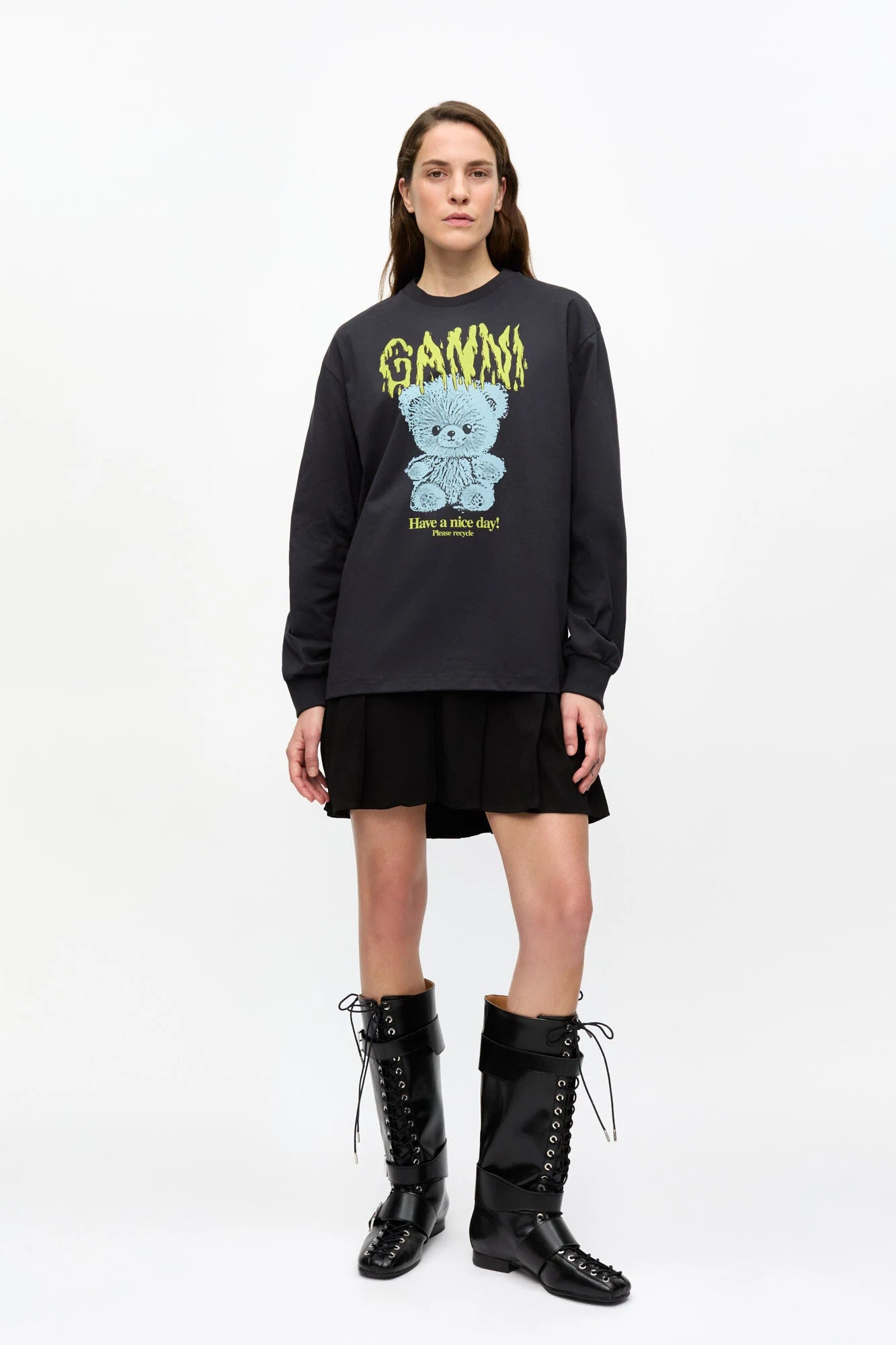 Black Basic Cotton Teddy Long Sleeve T-shirt T-Shirts Ganni