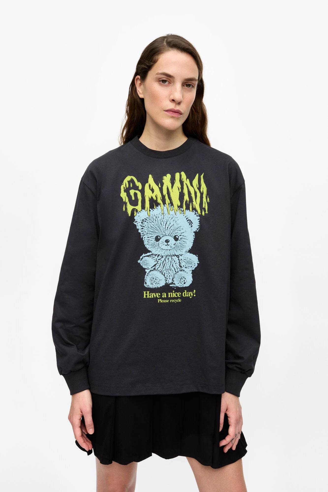 Black Basic Cotton Teddy Long Sleeve T-shirt T-Shirts Ganni