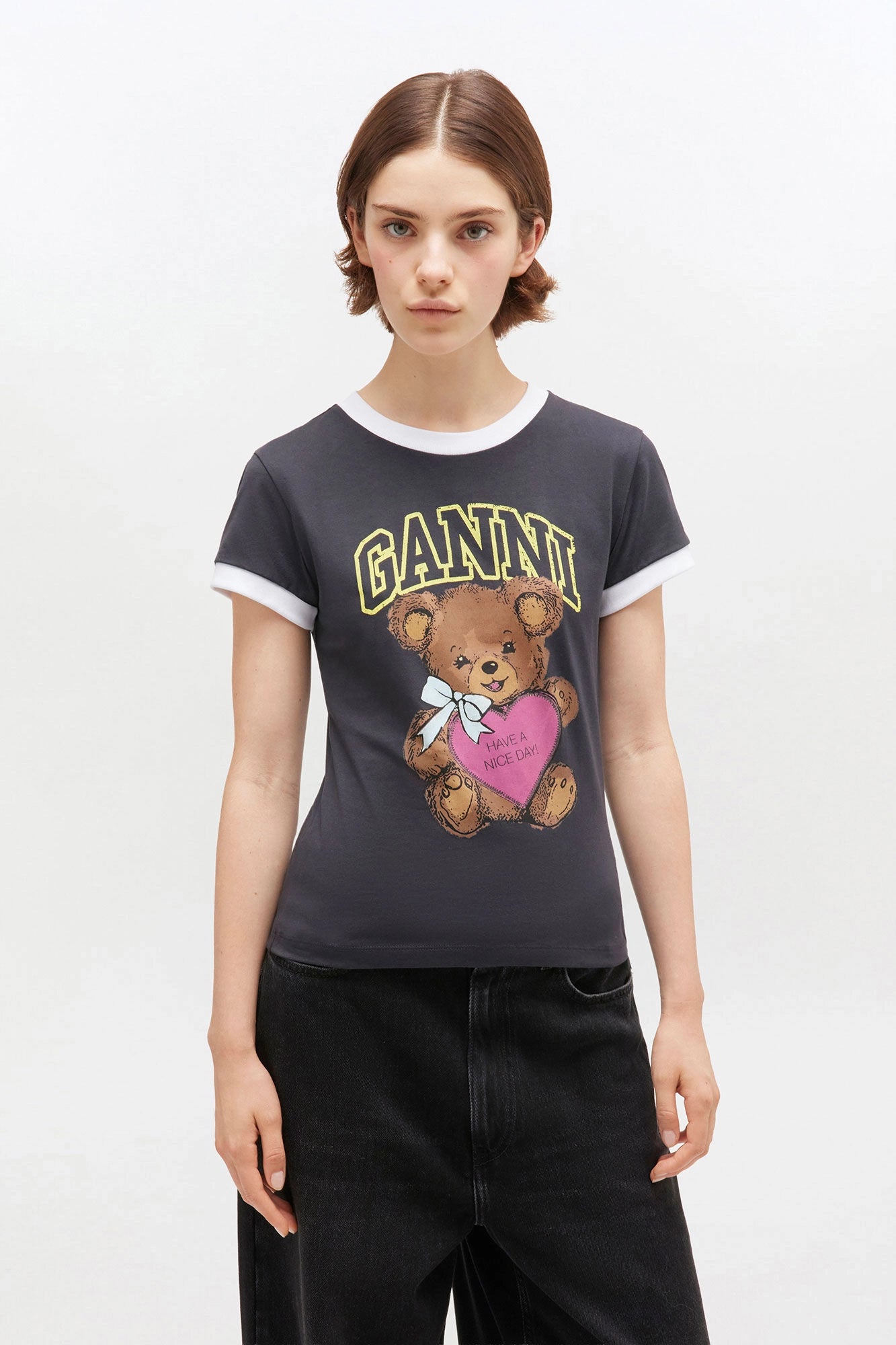 Black Cropped Teddy T-shirt Tops Ganni
