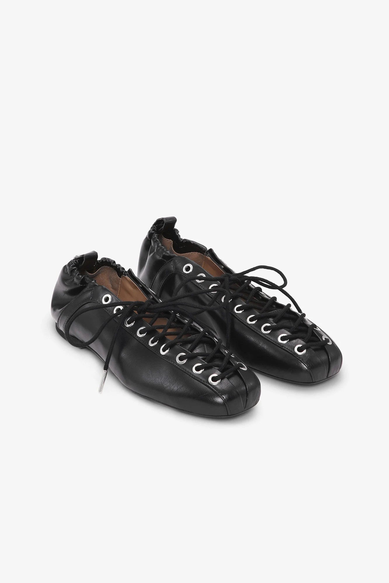 Black Oleatex Lace-Up Ballerinas Footwear Ganni
