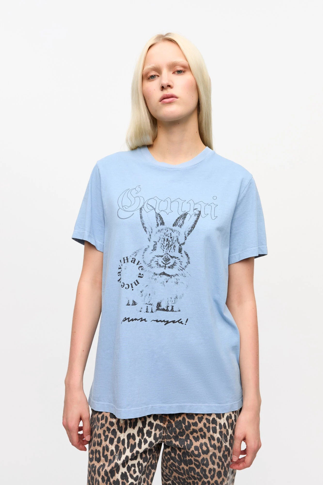 Blue Re-cut Cotton Jersey T-shirt T-Shirts Ganni