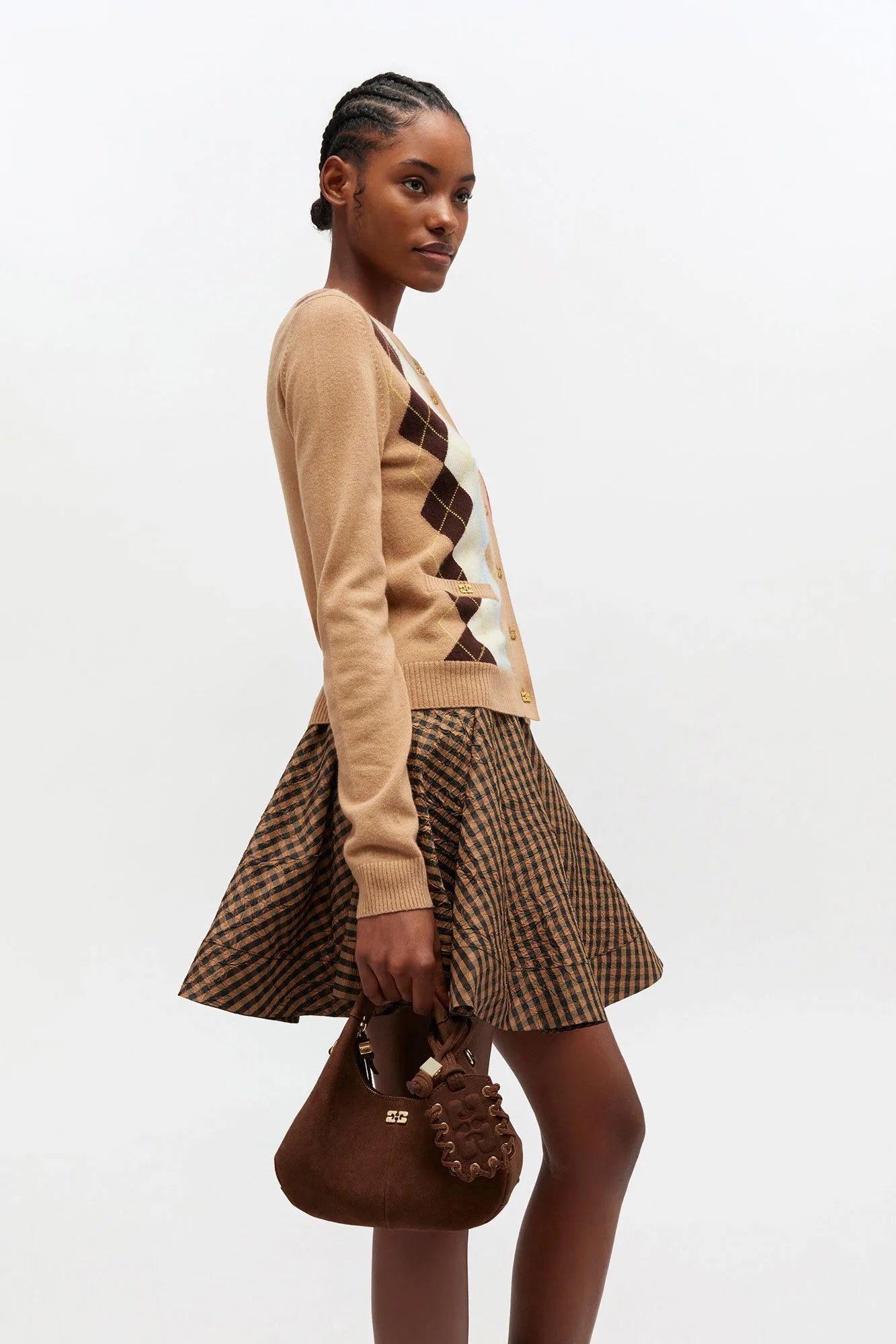 Brown Suede Mini Hobo Bag Accessories Ganni