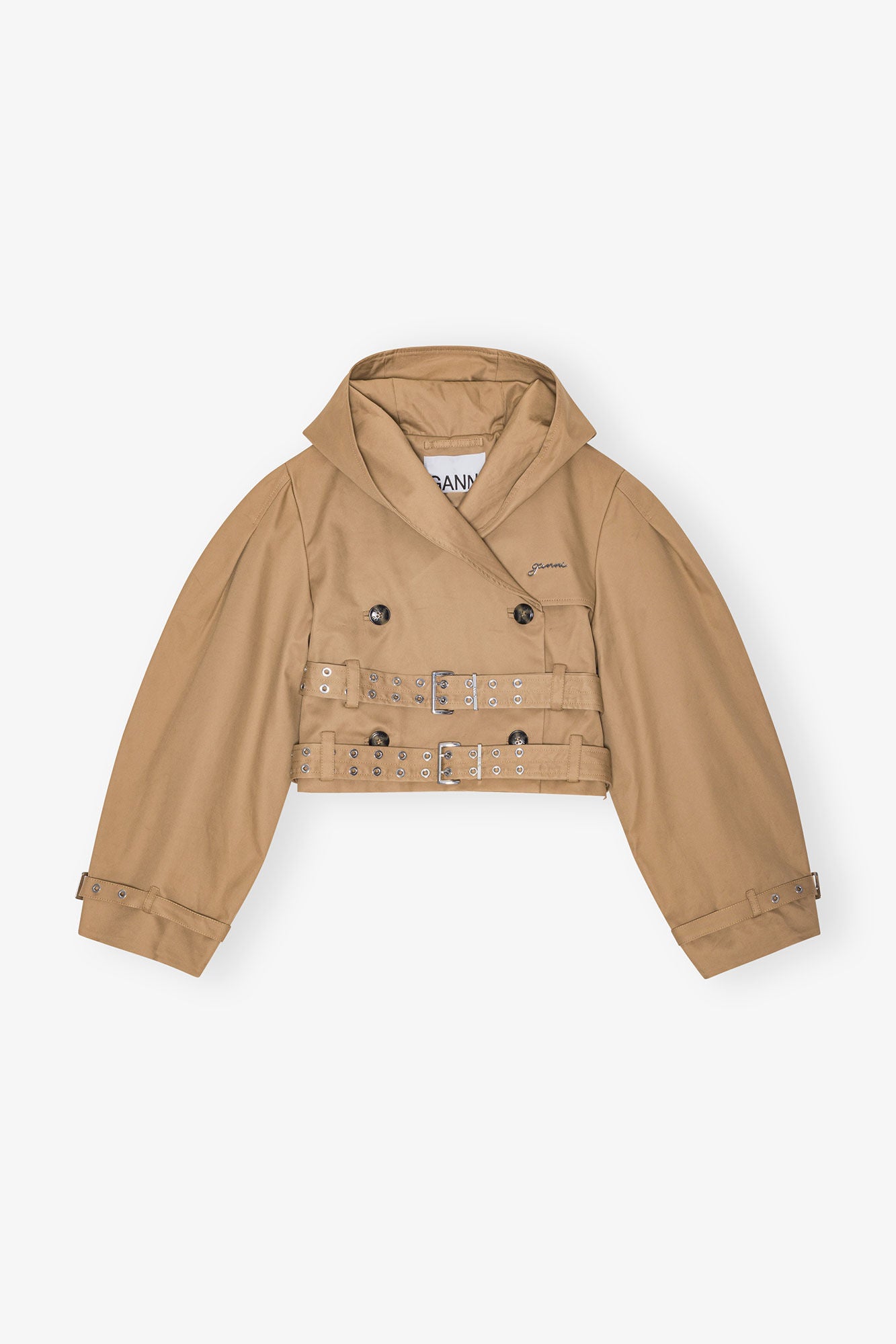 Camel Bonded Cotton Short Trench Jacket Jackets &amp; Coats Ganni