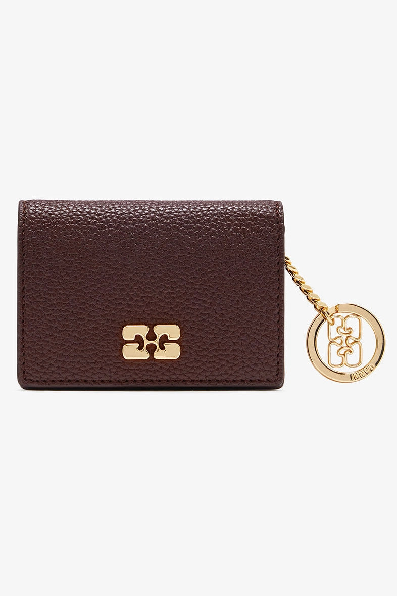 Card Holder With Flap in Grained Brown Accessories Ganni