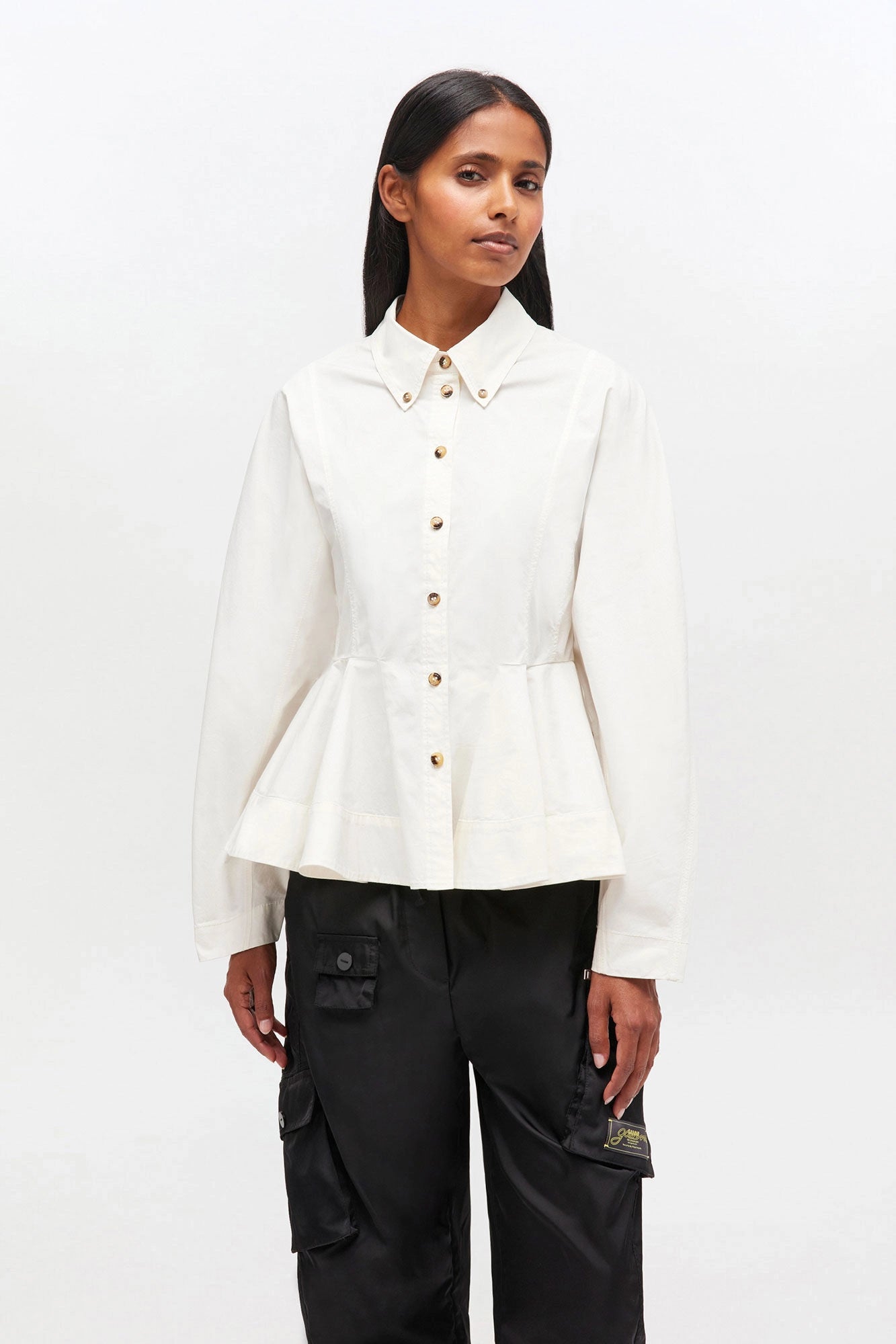 peplum dress shirt Sandro Women's cotton Striped peplum shirt for Fall/Winter, size Extra Small, in color Sky Blue / Blue