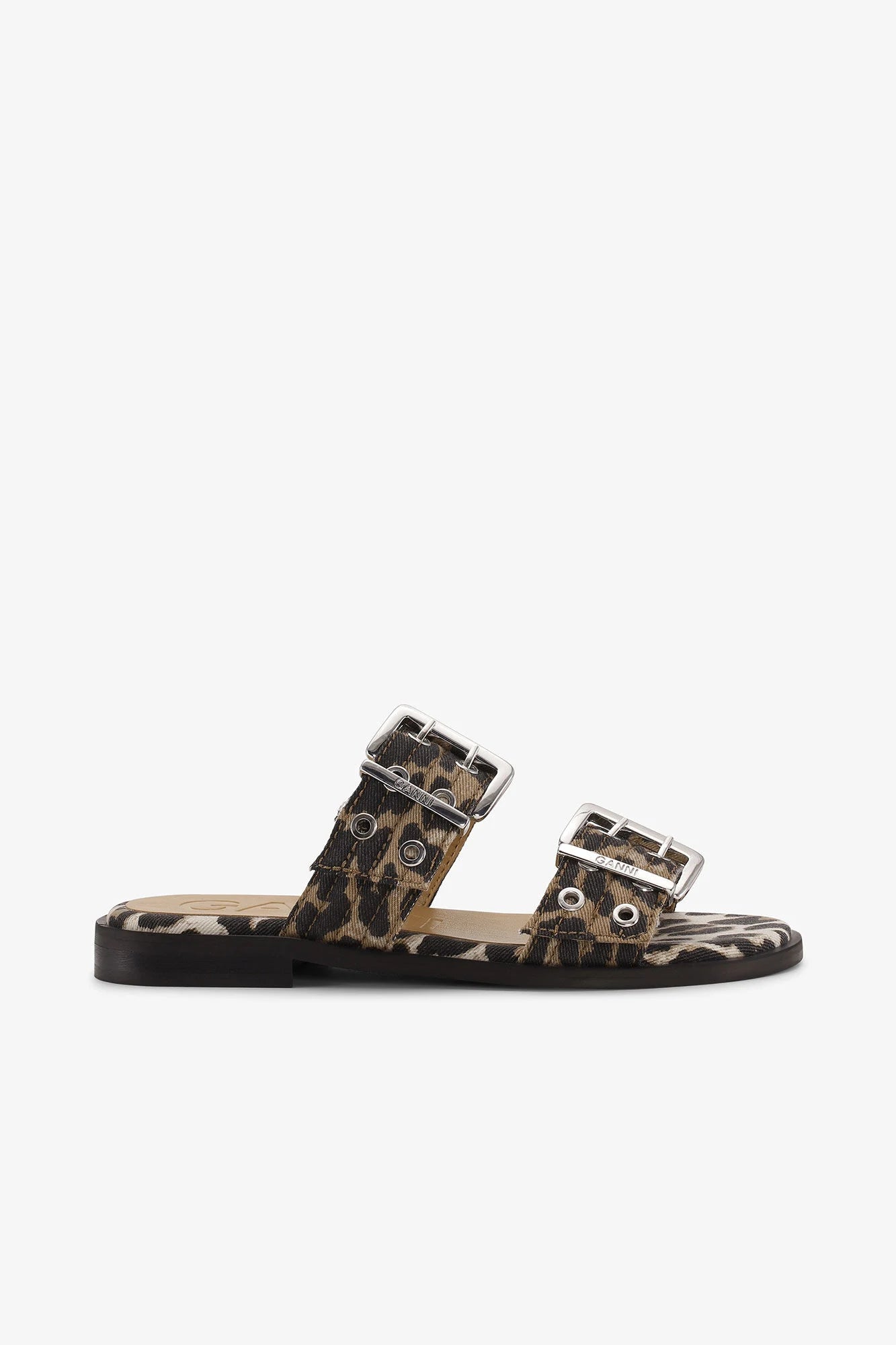 Leopard Denim Feminine Buckle Two-Strap Sandals Footwear Ganni