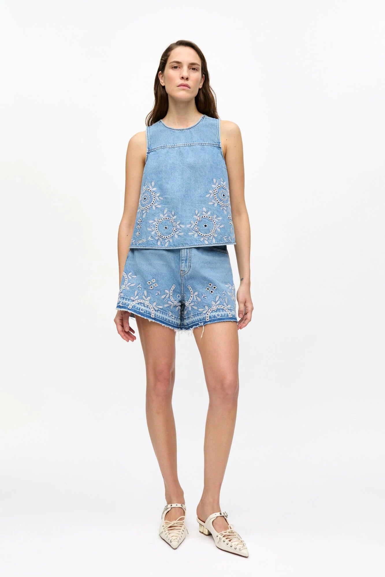 Light Blue Broderie Anglaise Denim Top Tops Ganni
