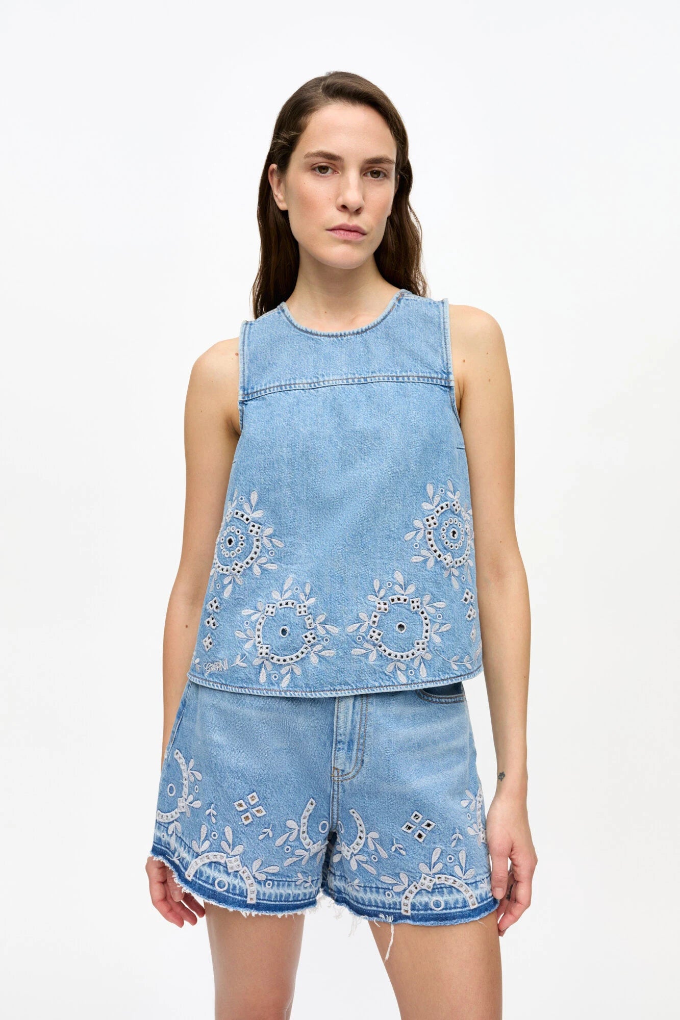 Light Blue Broderie Anglaise Denim Top Tops Ganni
