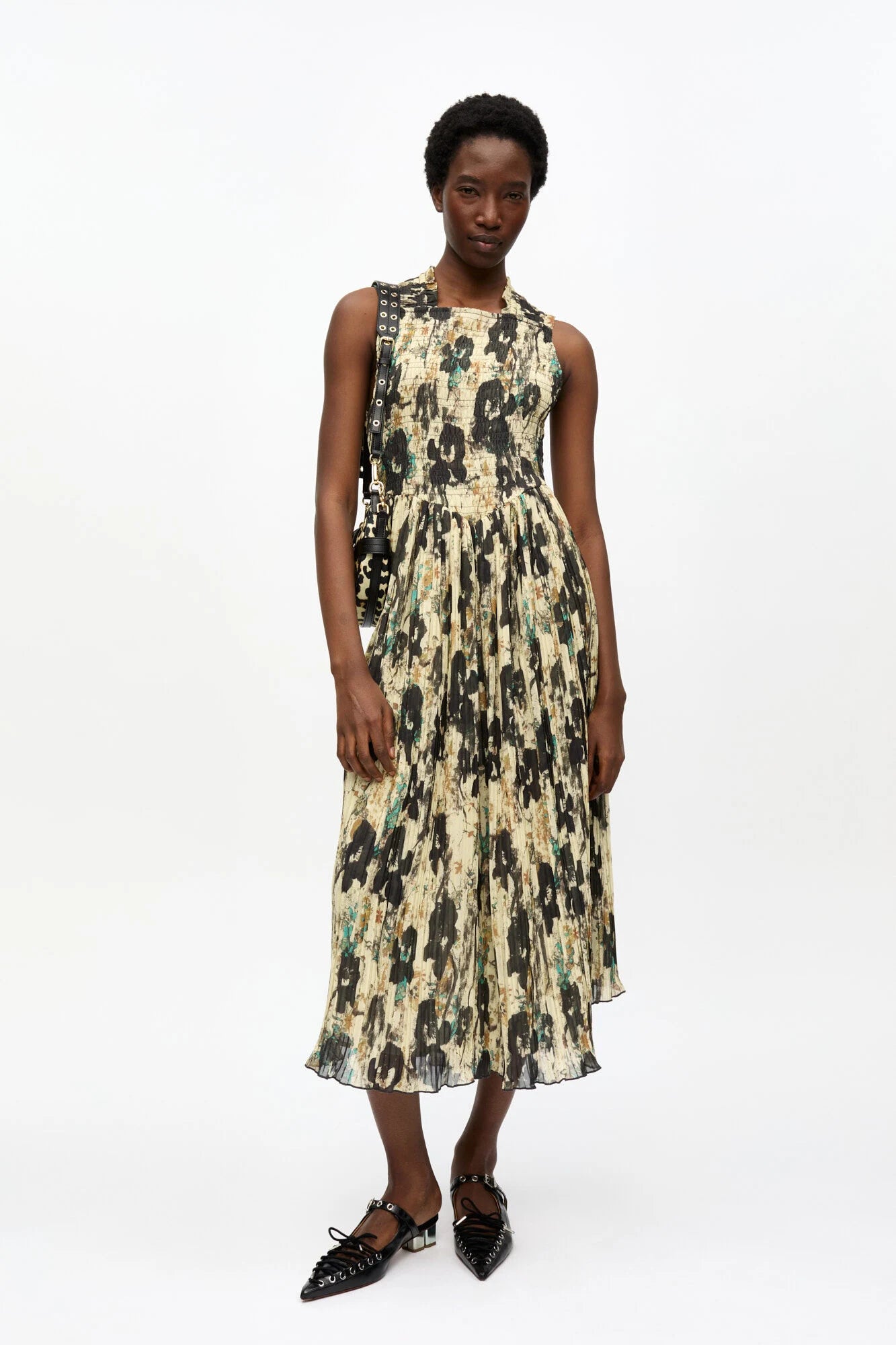 Printed Pleats Smock Midi Straps Dress Dresses Ganni