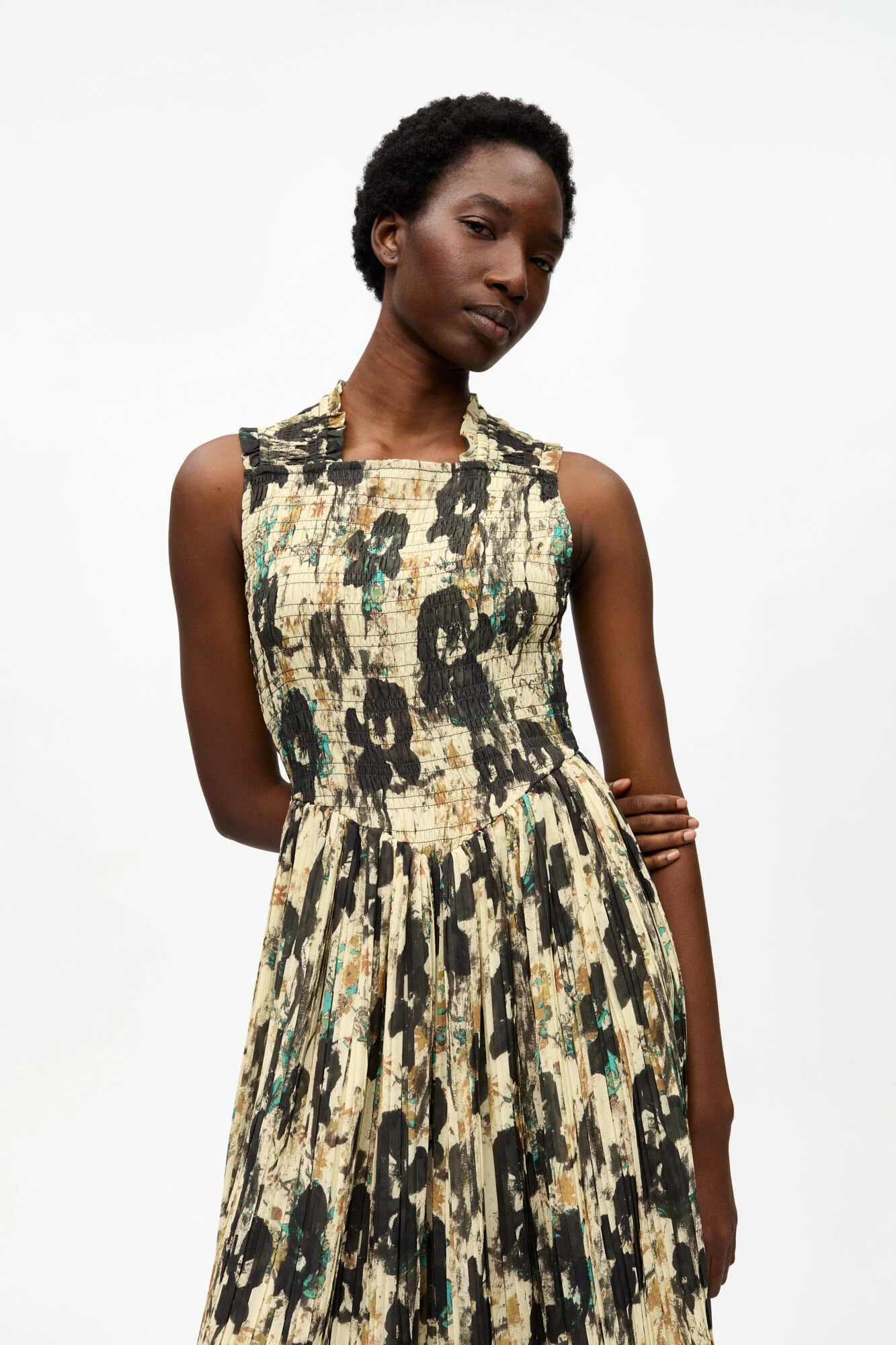 Printed Pleats Smock Midi Straps Dress Dresses Ganni