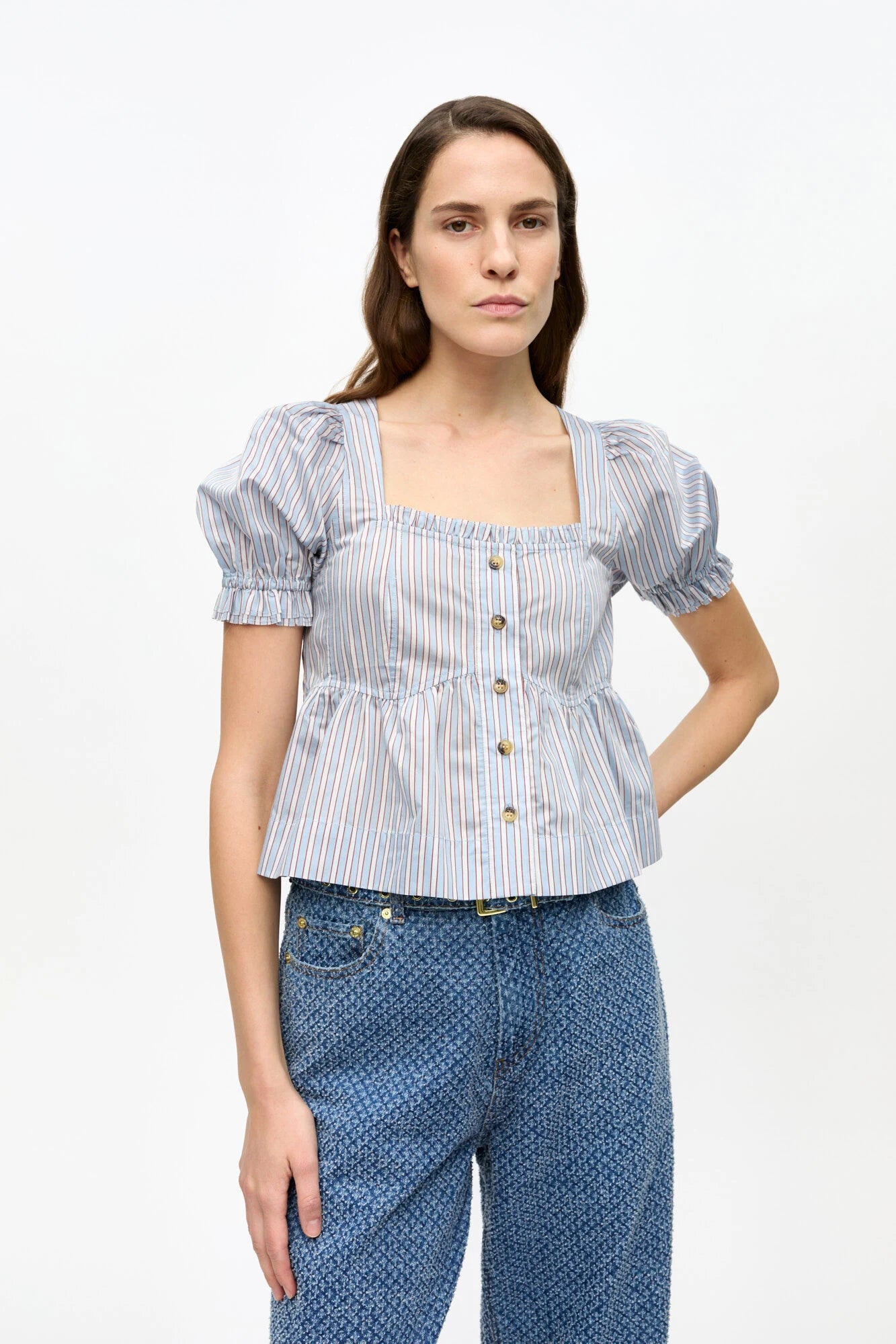 Striped Yarn Dyed Blouse Tops Ganni