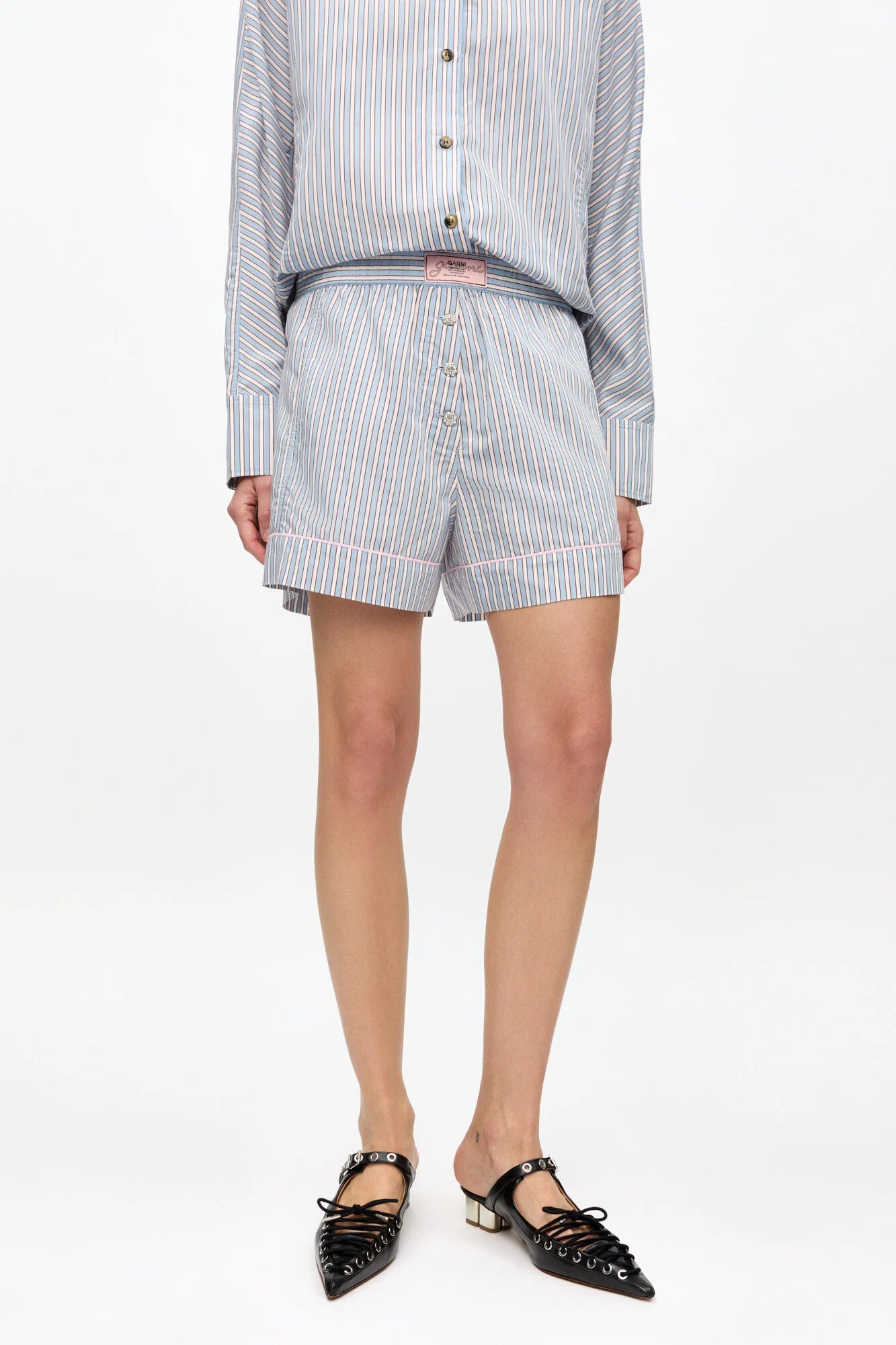 Striped Yarn Dyed Elasticated Shorts Shorts Ganni