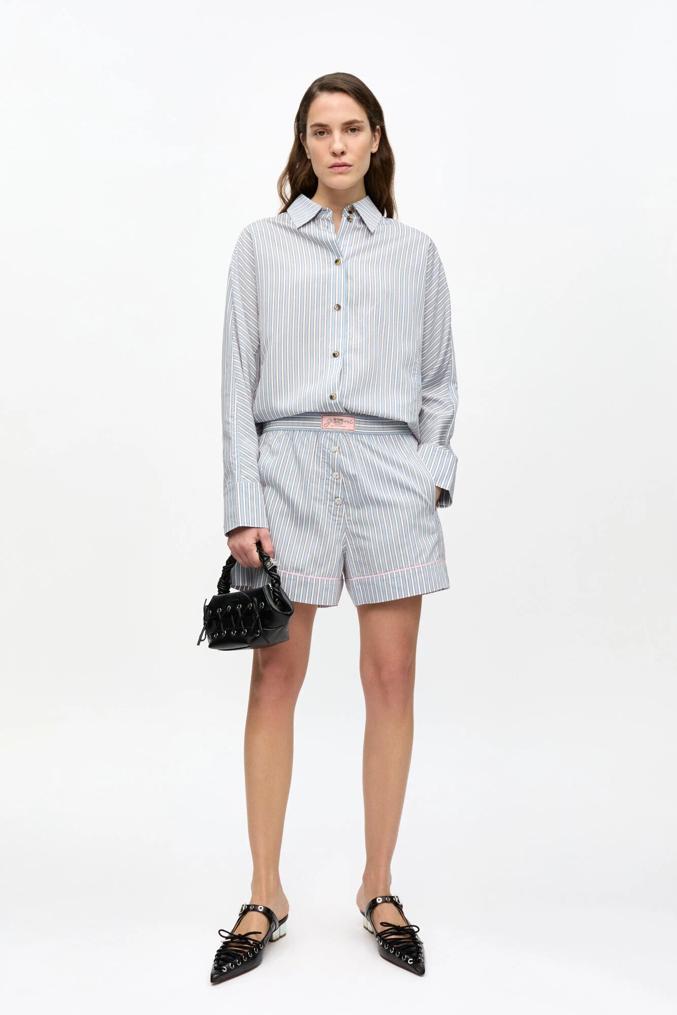 Striped Yarn Dyed Elasticated Shorts Shorts Ganni