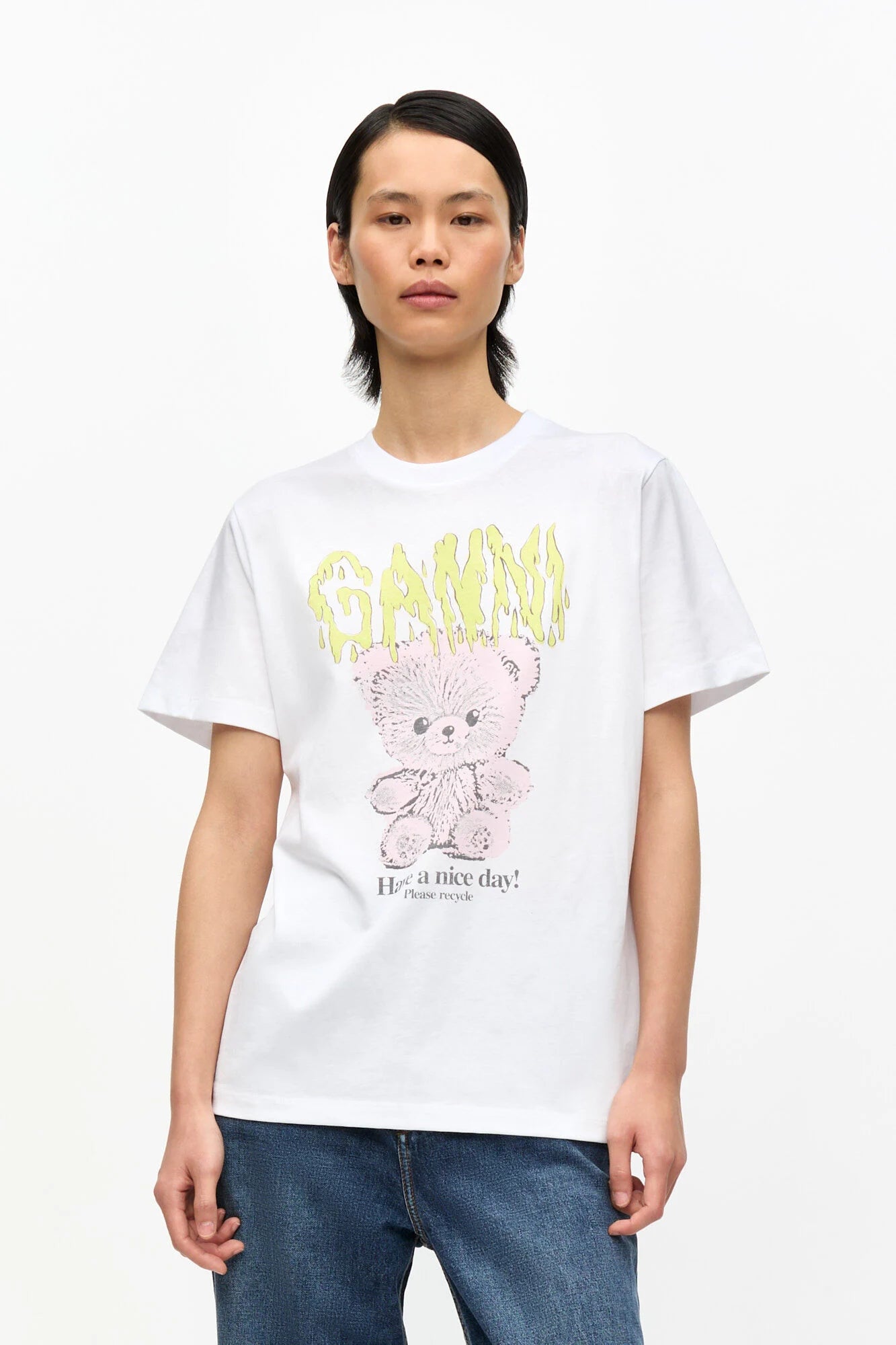 White Basic Cotton Jersey Teddy Relaxed T-shirt T-Shirts Ganni