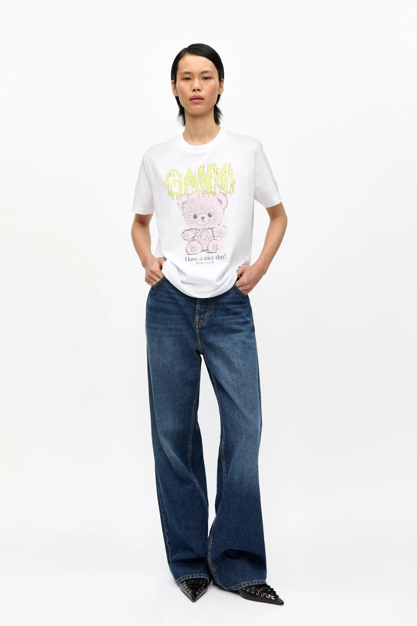 White Basic Cotton Jersey Teddy Relaxed T-shirt T-Shirts Ganni