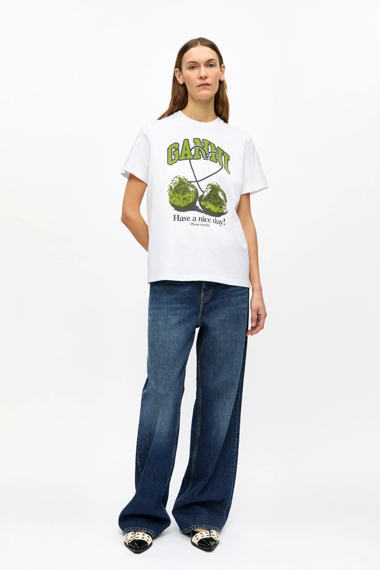 White Basic Jersey Cherry Relaxed T-shirt T-Shirts Ganni