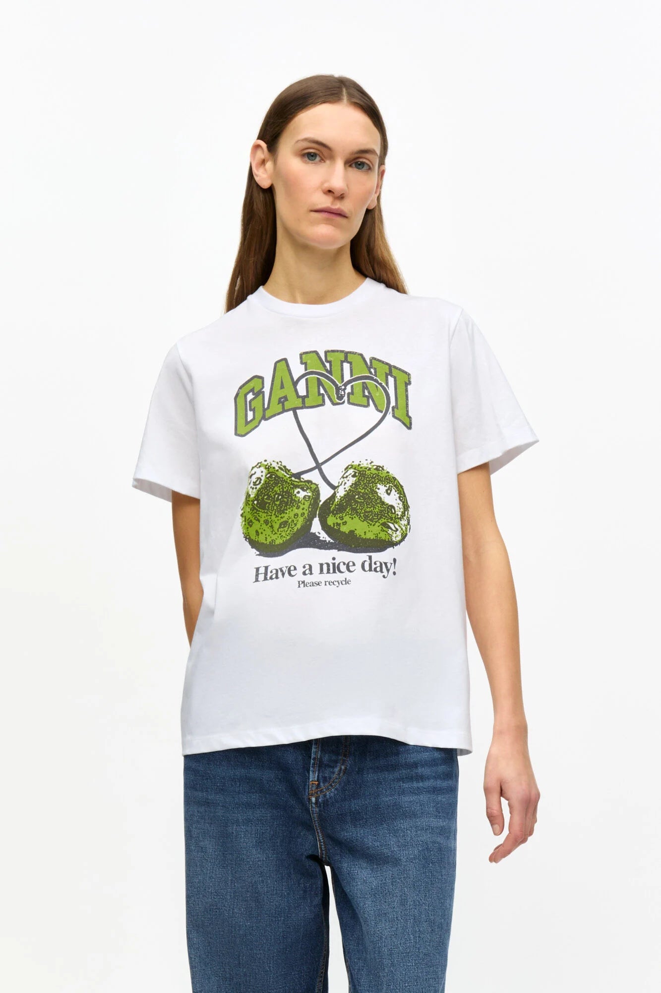 White Basic Jersey Cherry Relaxed T-shirt T-Shirts Ganni