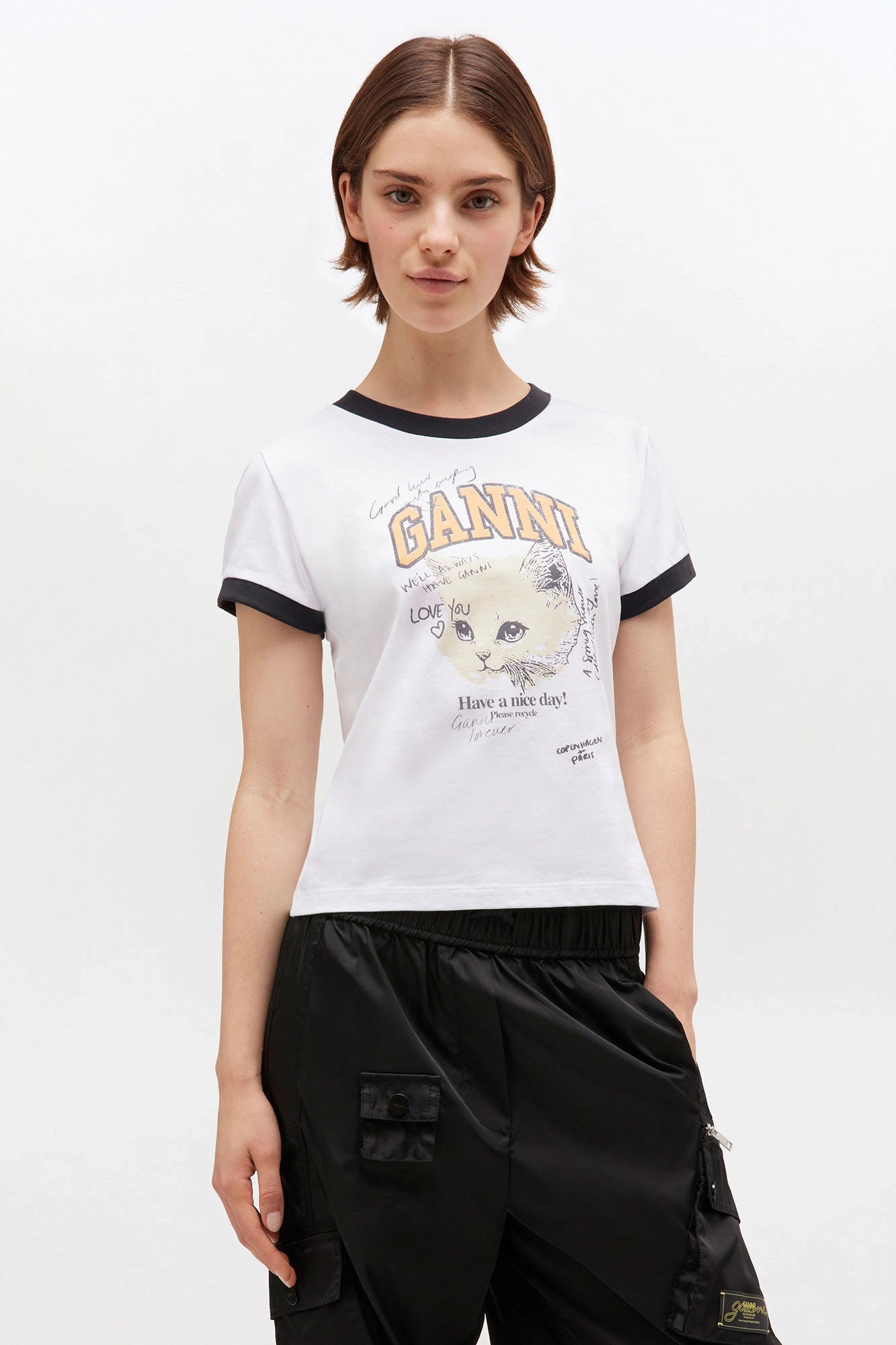 White Cropped Kitty Baby T-shirt Tops Ganni