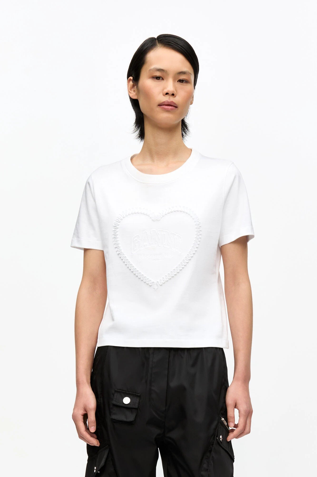 White Heavy Cotton Heart T-Shirt T-Shirts Ganni