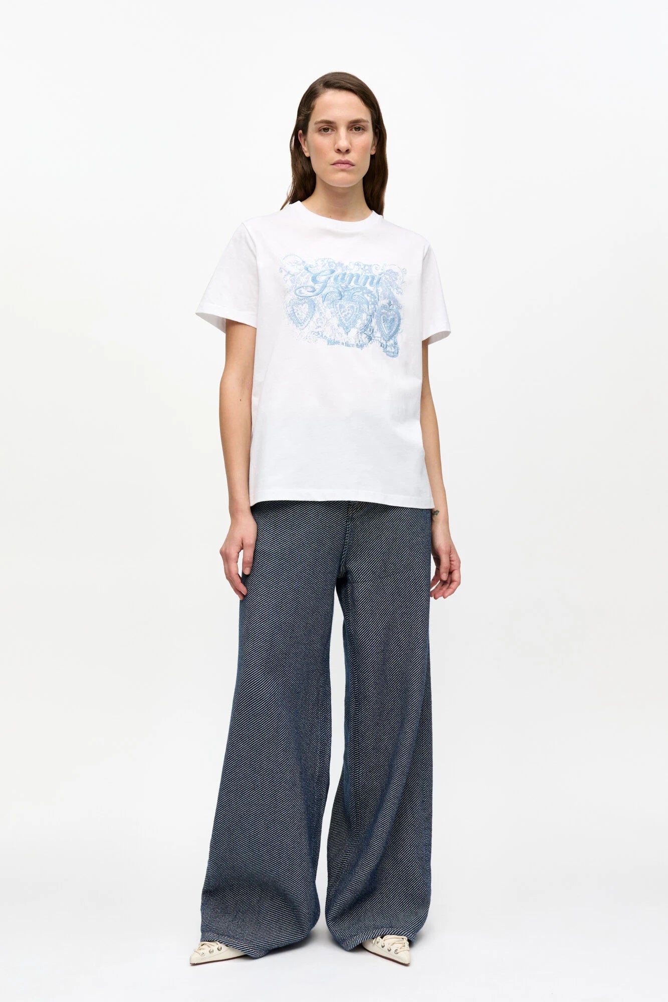 White Jersey Tattoo Lace T-shirt T-Shirts Ganni