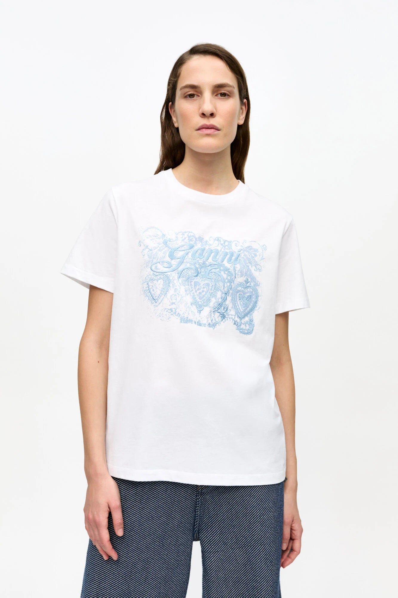 White Jersey Tattoo Lace T-shirt T-Shirts Ganni