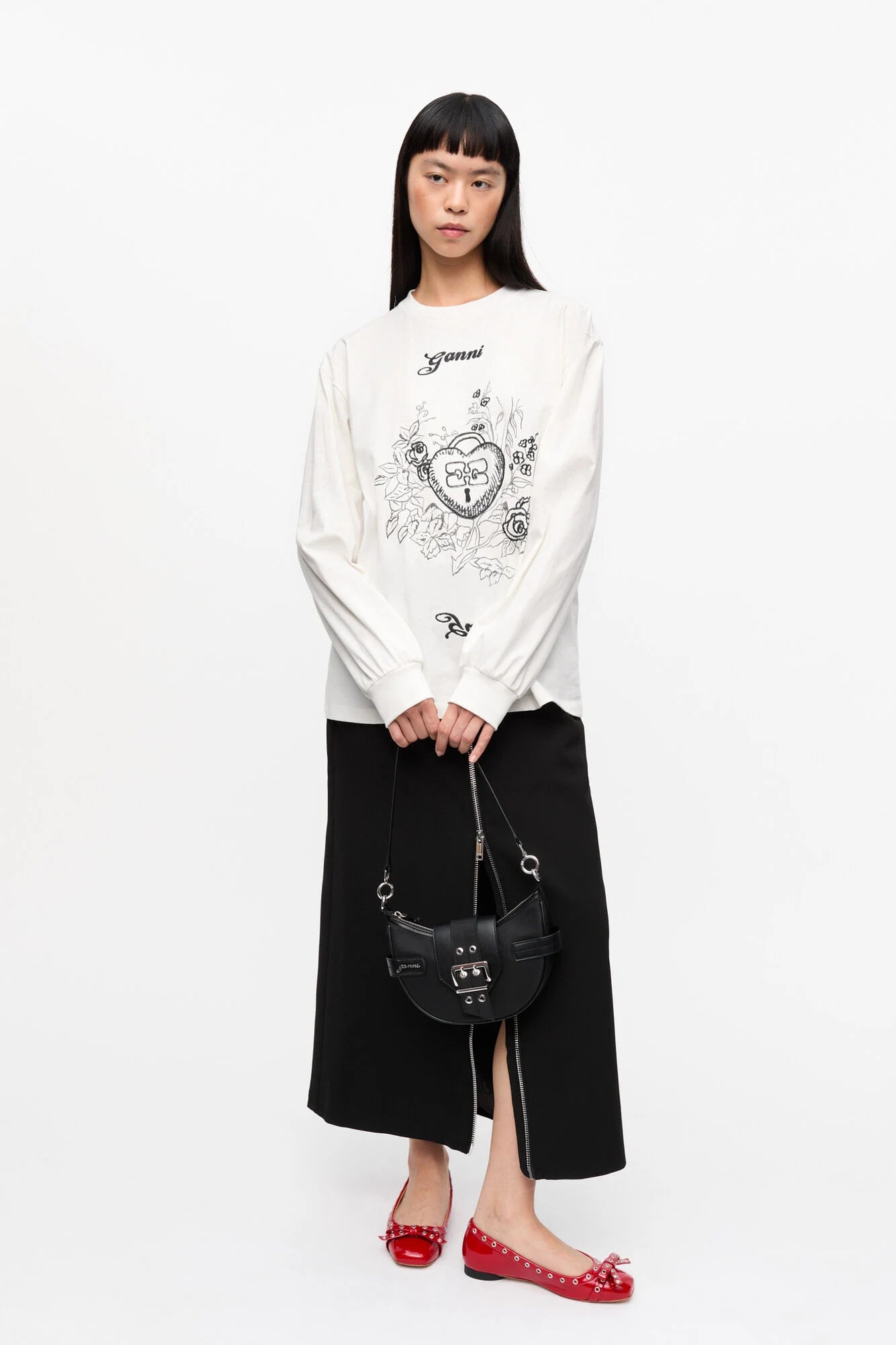 White Re-cut Heavy Long Sleeve T-shirt T-Shirts Ganni