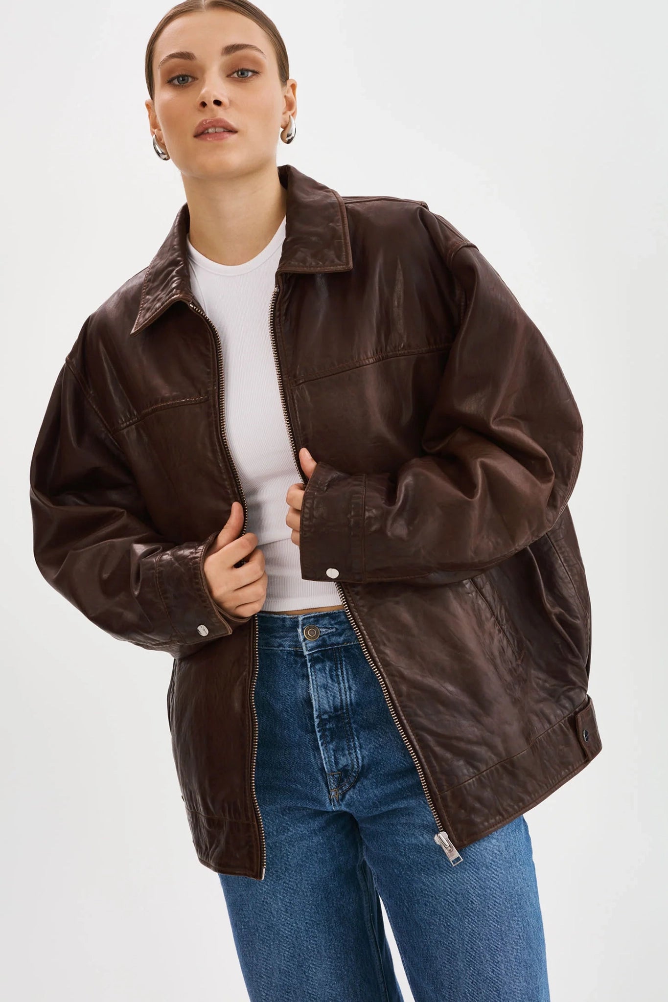 Theia Leather Bomber Jacket Jackets & Coats LAMARQUE
