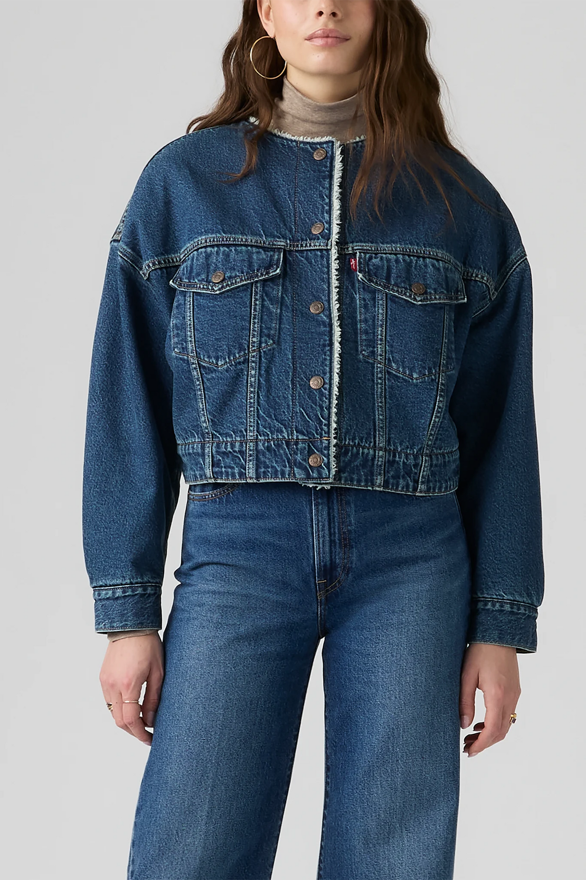 Collarless Cropped Sherpa Trucker Jacket Jackets & Coats Levi's