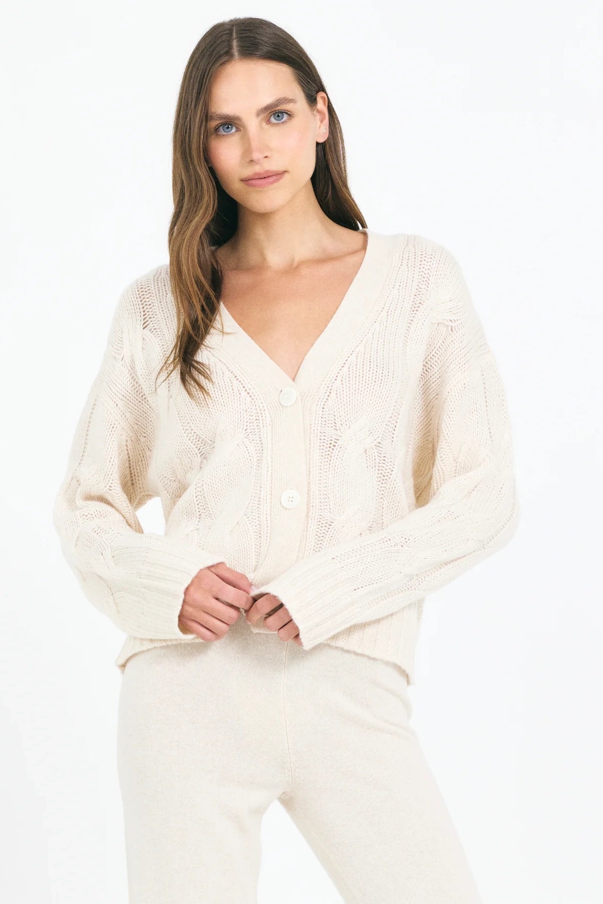 Aster Cable Cashmere Cardigan Sweaters & Knits One Grey Day