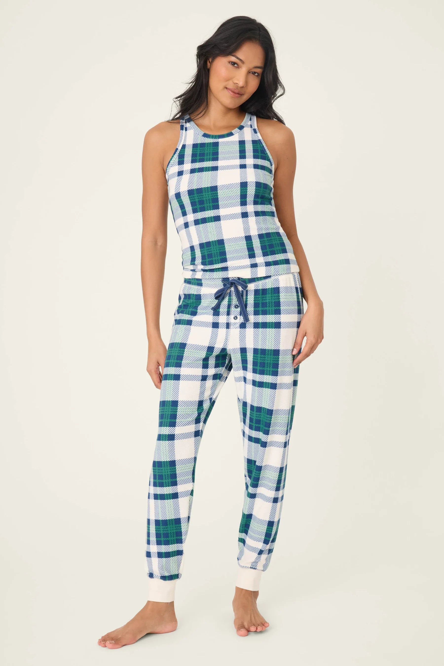 Cozy Life Plaid Thermal Velour Banded Pants Loungewear P.J. Salvage