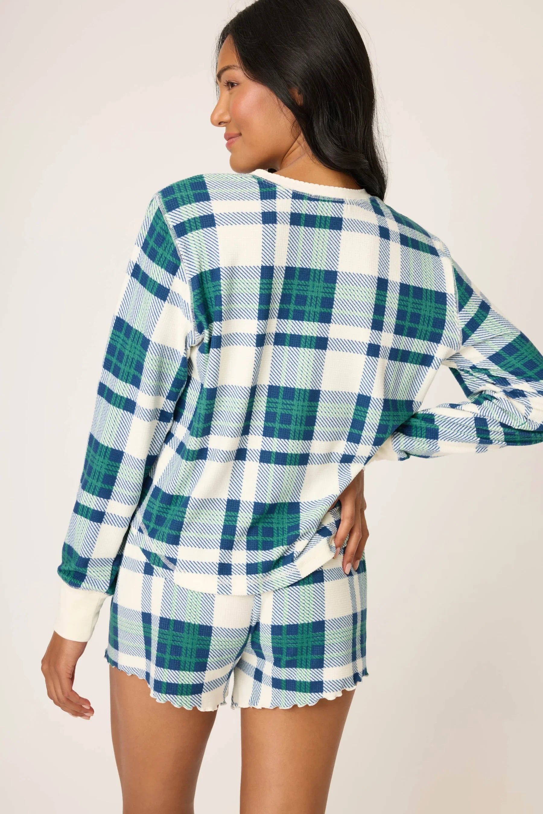 Cozy Life Plaid Velour Thermal Long Sleeve Top Loungewear P.J. Salvage