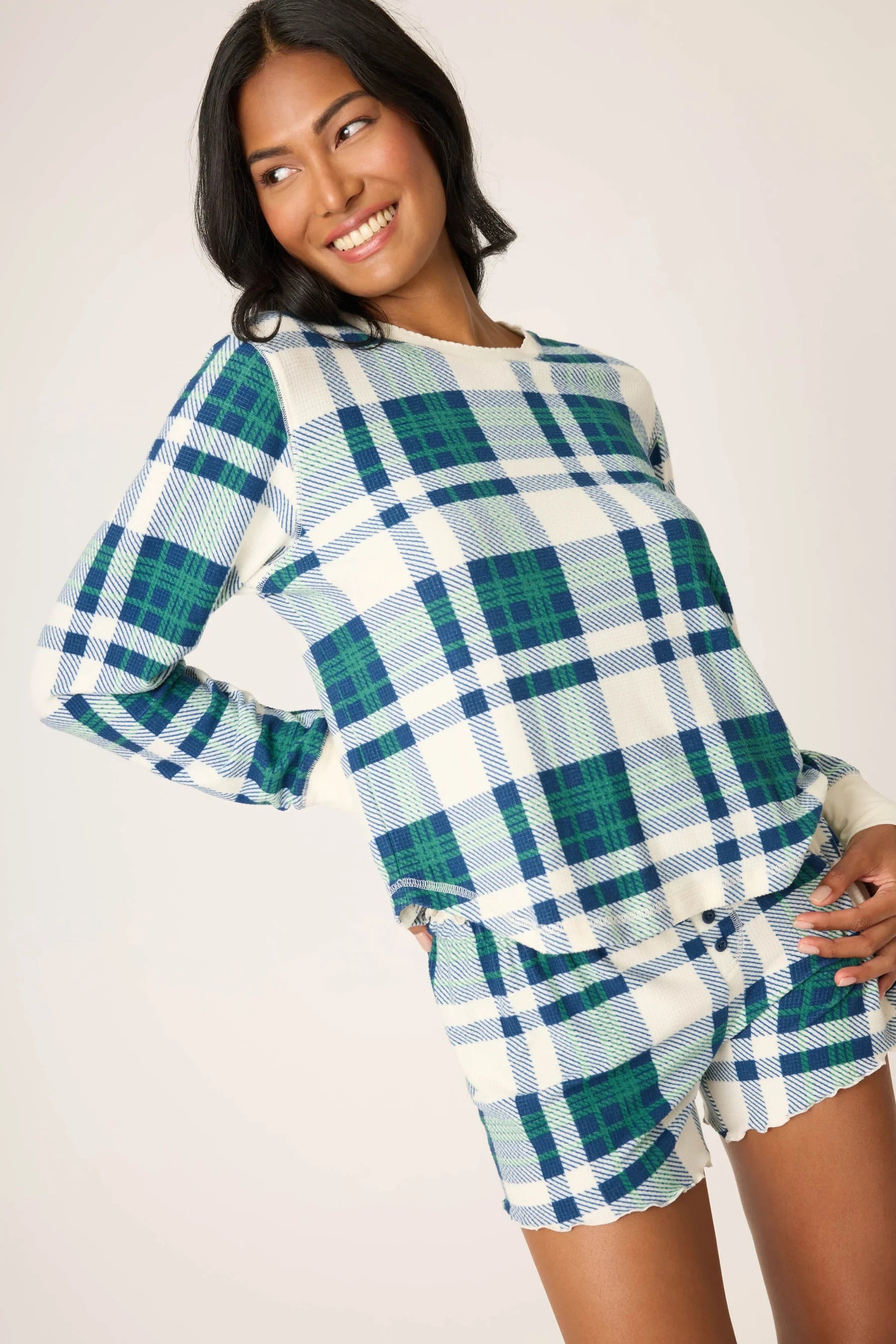 Cozy Life Plaid Velour Thermal Long Sleeve Top Loungewear P.J. Salvage
