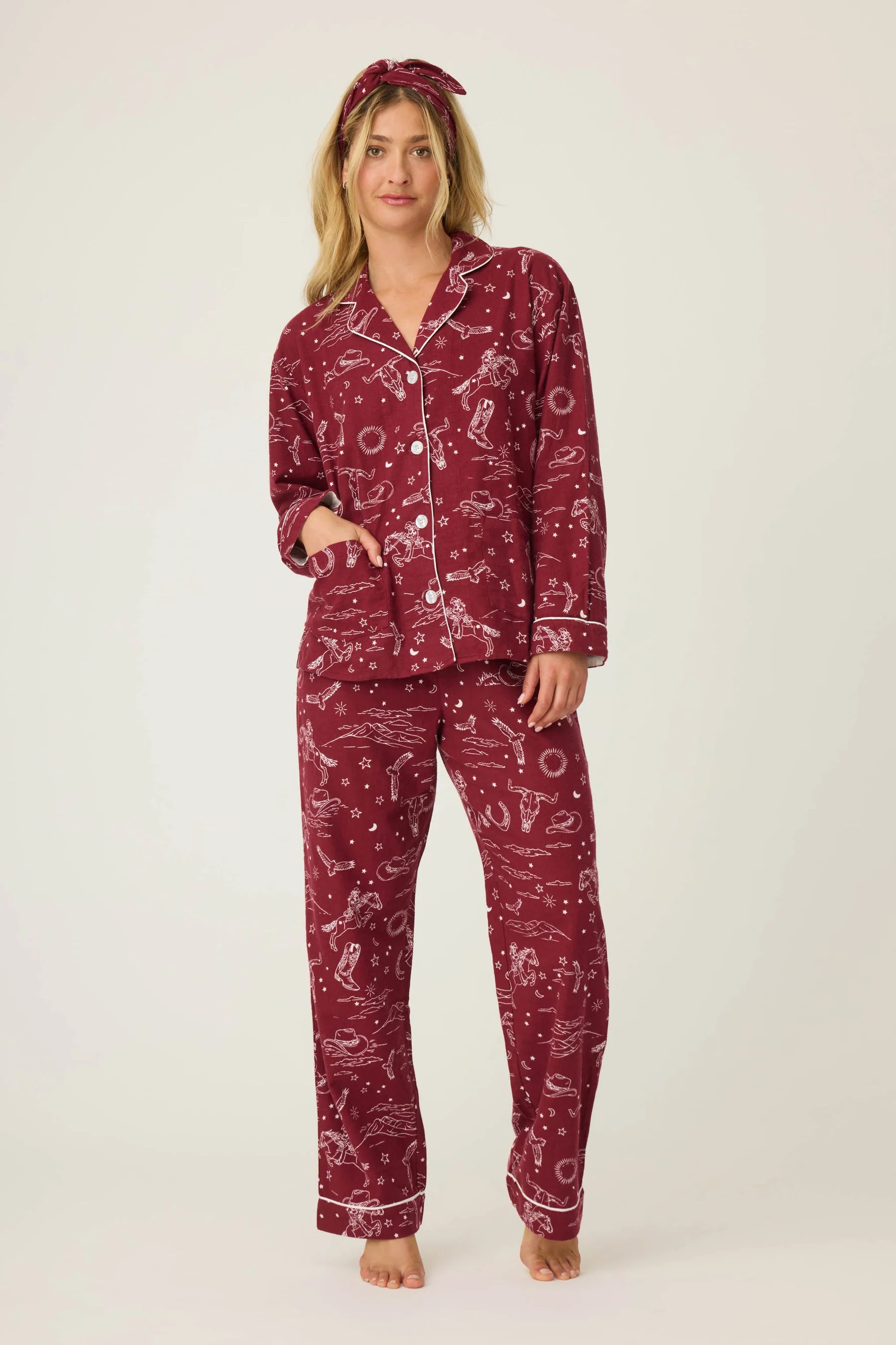 Hold Your Horses Western Print 3-Piece Flannel PJ Set Sleepwear P.J. Salvage
