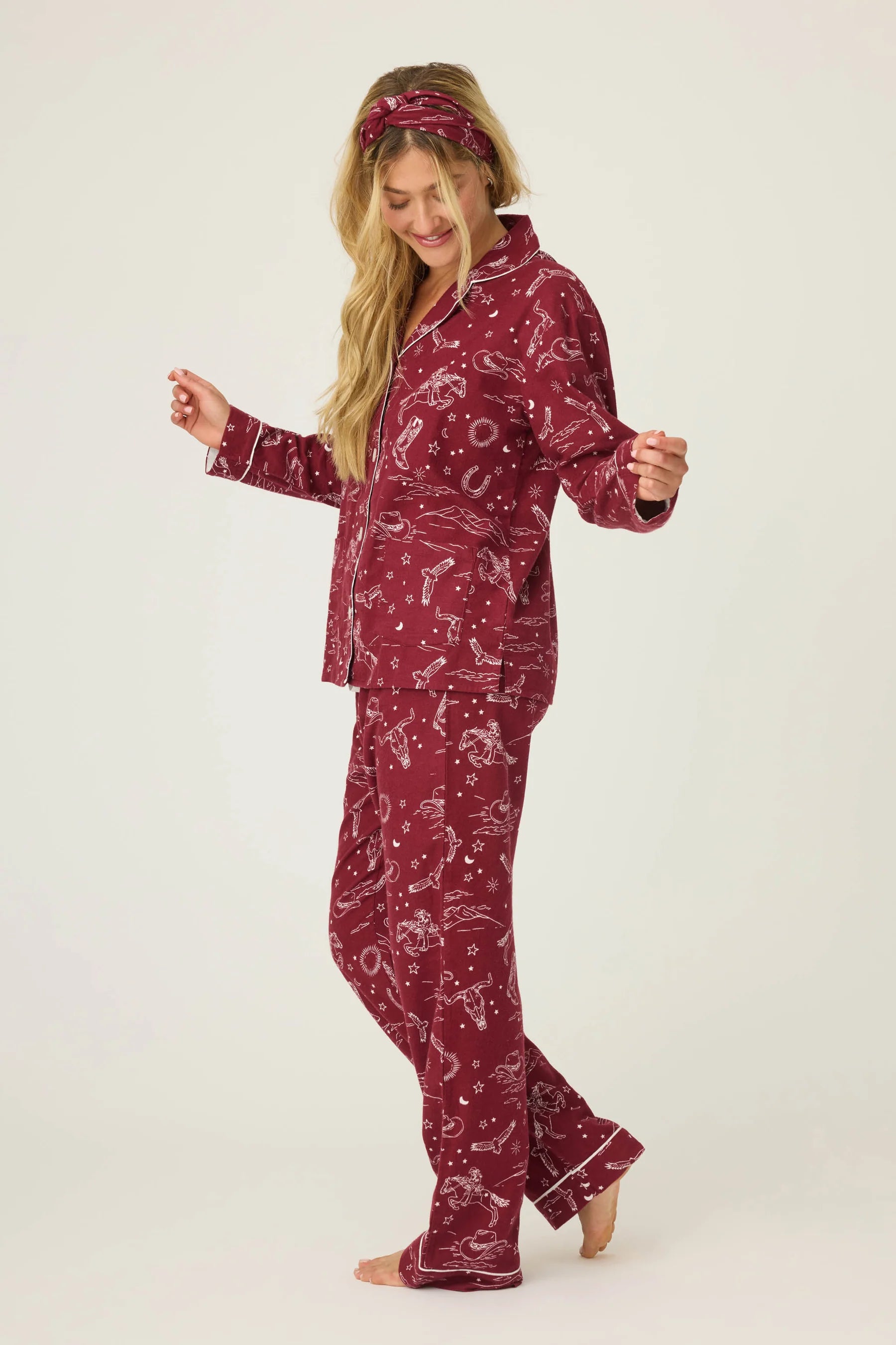 Hold Your Horses Western Print 3-Piece Flannel PJ Set Sleepwear P.J. Salvage