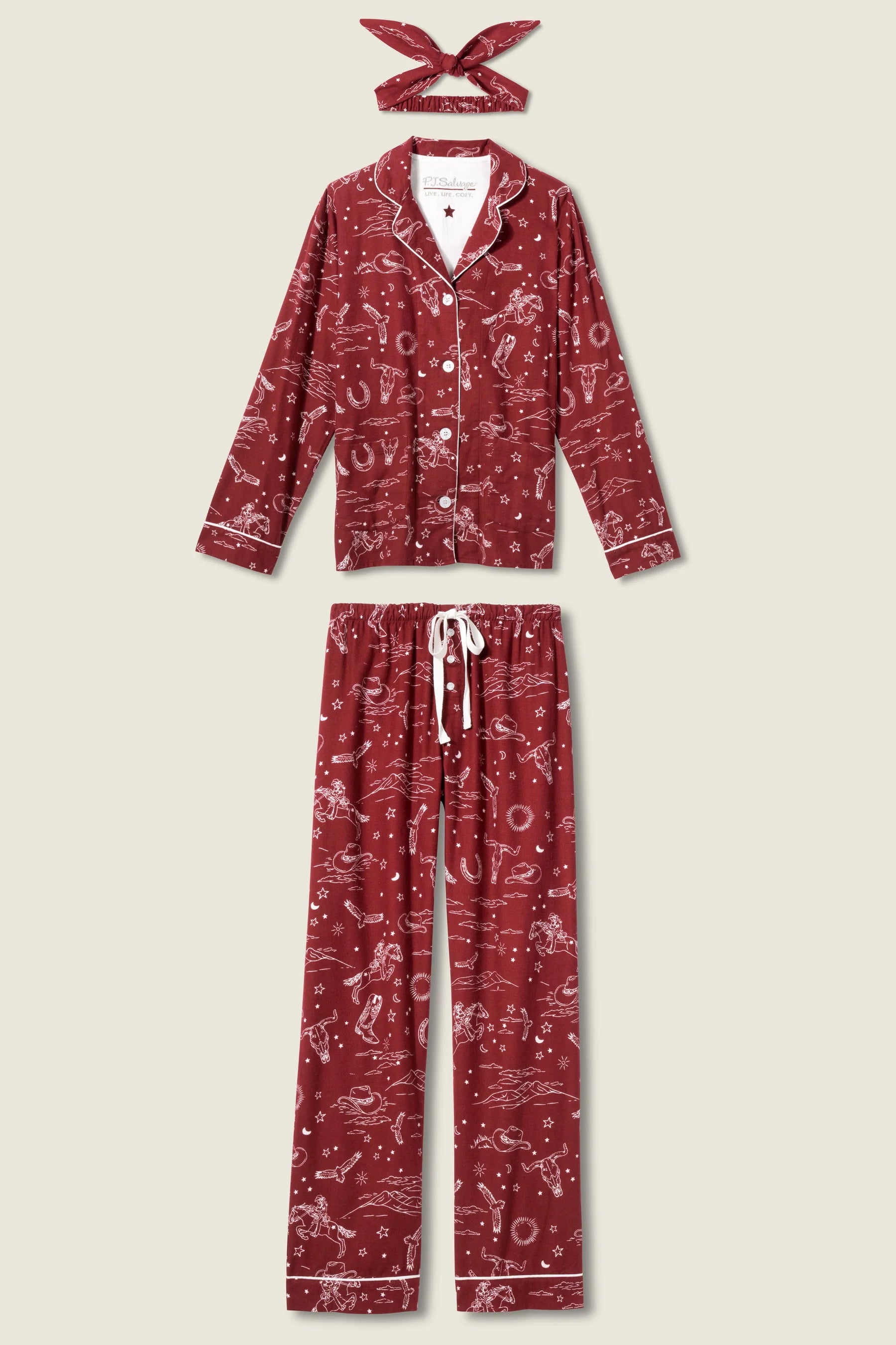 Hold Your Horses Western Print 3-Piece Flannel PJ Set Sleepwear P.J. Salvage