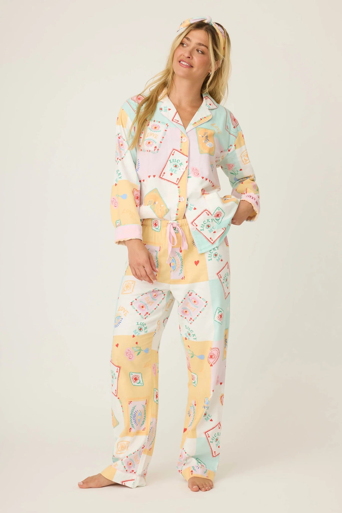 Lucky Me Tarot Card Print 3-Piece Flannel PJ Set Sleepwear P.J. Salvage
