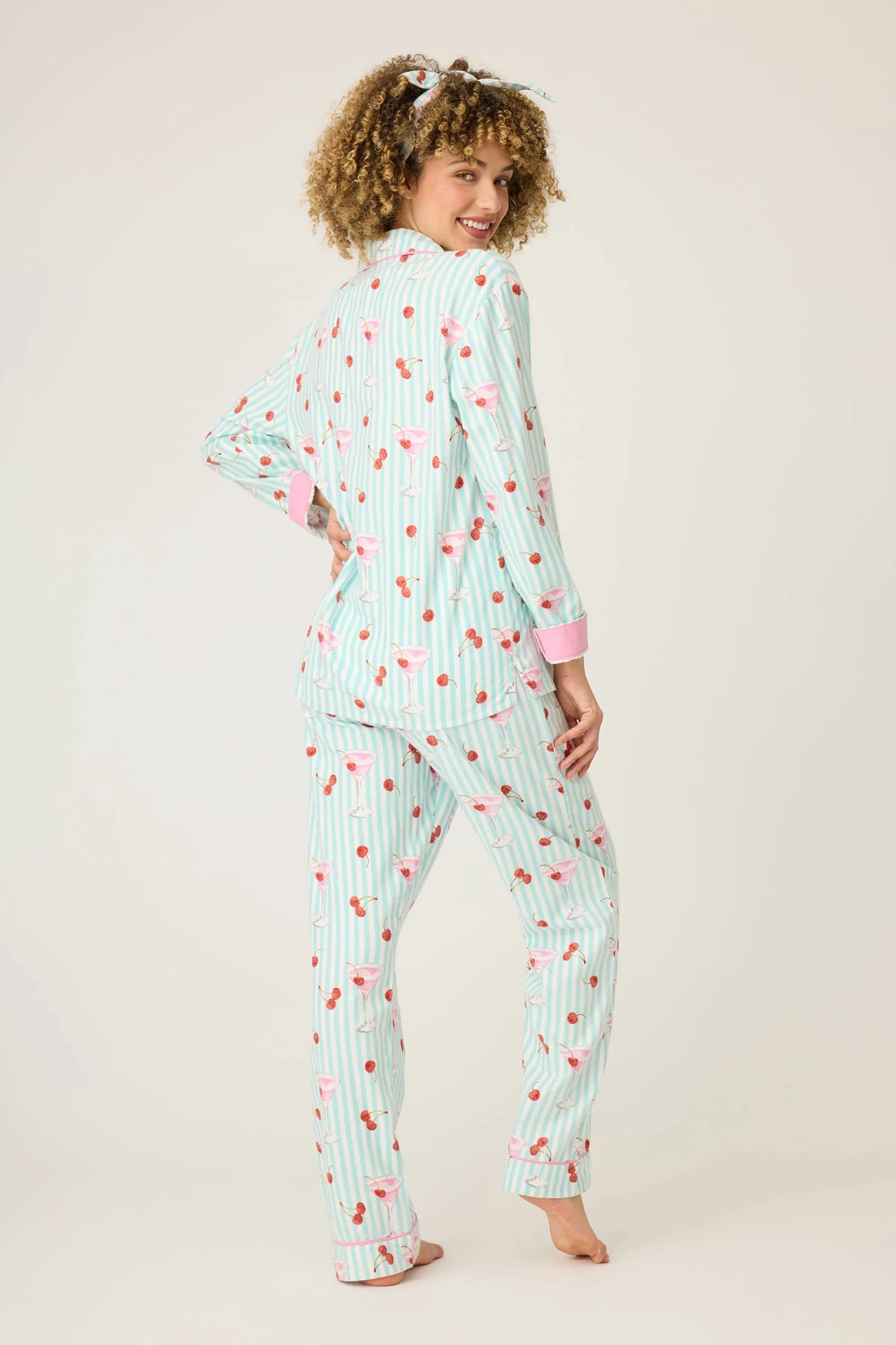 Ma Cherie Cherry Print 3-Piece Flannel PJ Set Sleepwear P.J. Salvage