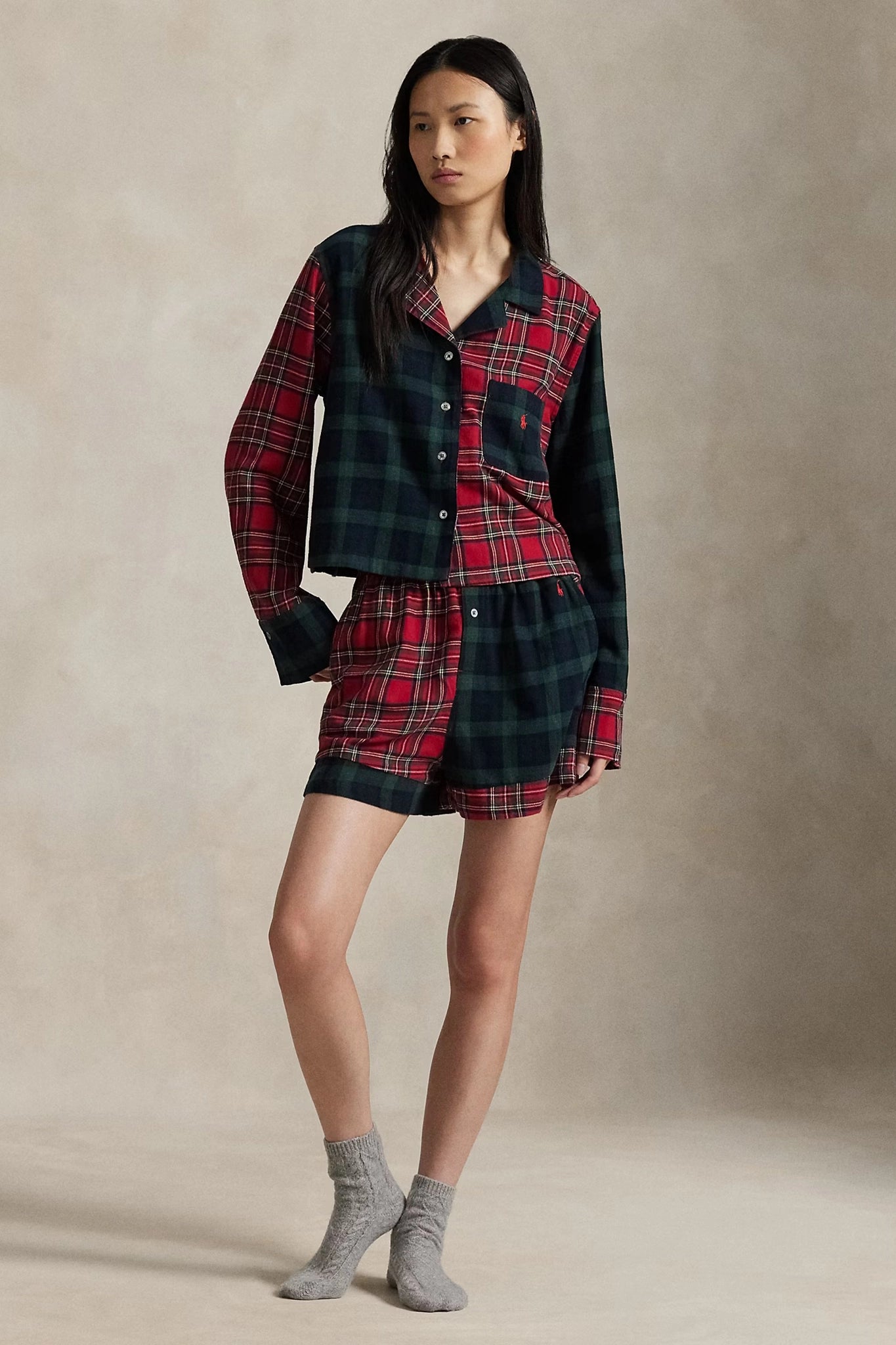 Plaid Flannel Crop Top & Boxer PJ Set Sleepwear Polo Ralph Lauren