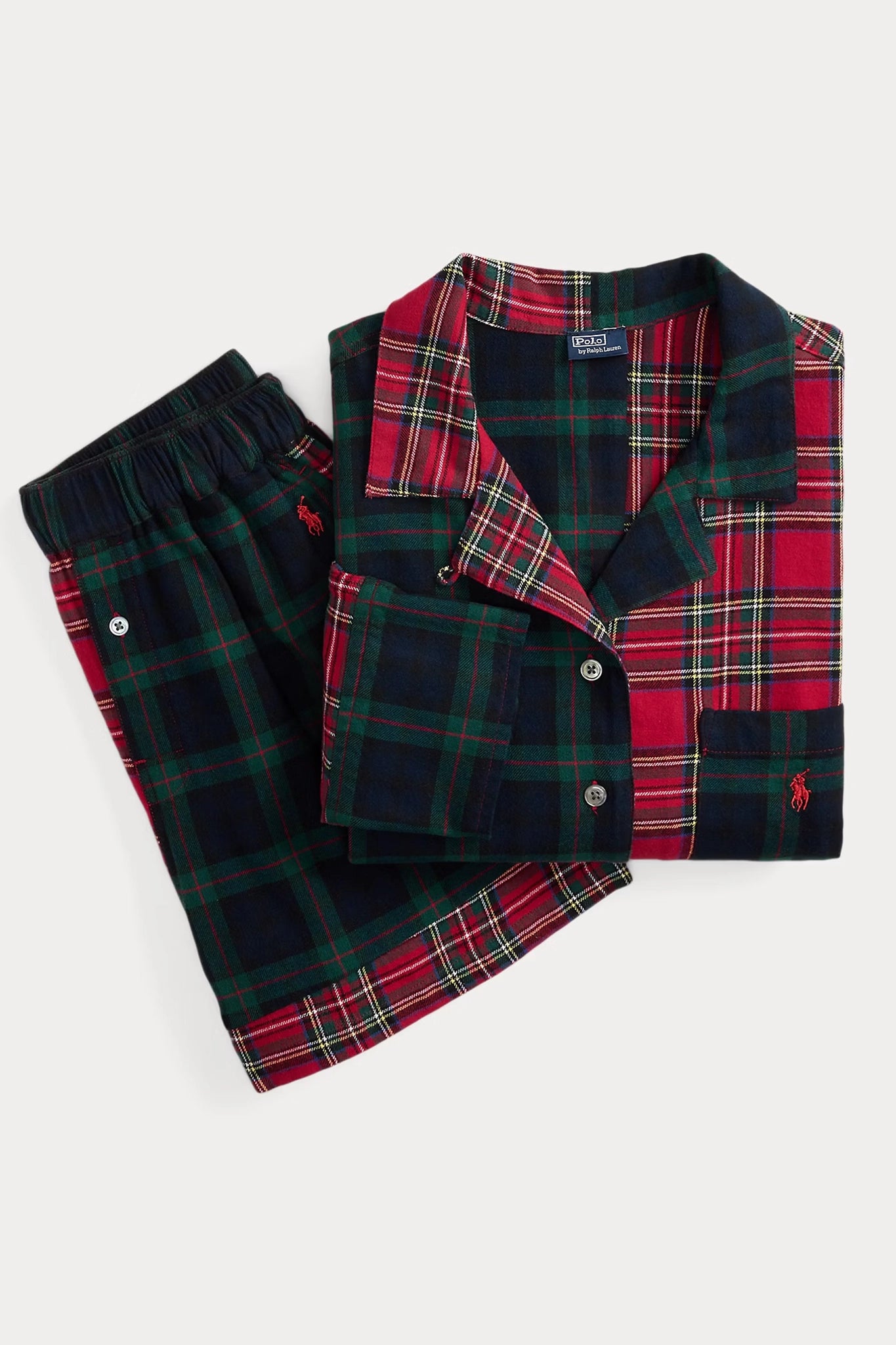 Plaid Flannel Crop Top &amp; Boxer PJ Set Sleepwear Polo Ralph Lauren