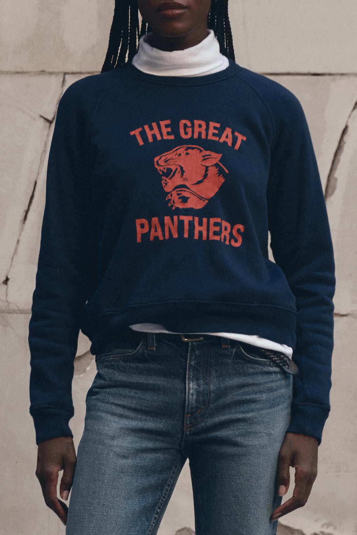 The Fleece Rookie Graphic Sweatshirt w/ Growling Panther Graphic Sweaters &amp; Knits The Great