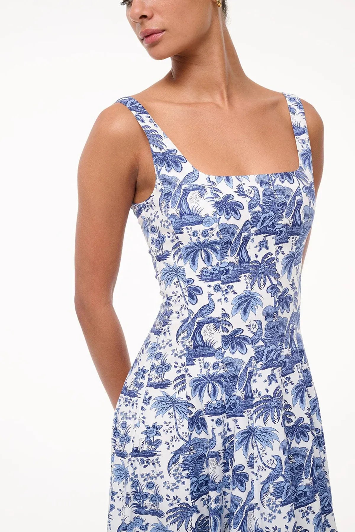 staud wells dress denim STAUD Wells Fit-&-Flare Denim Mini Dress