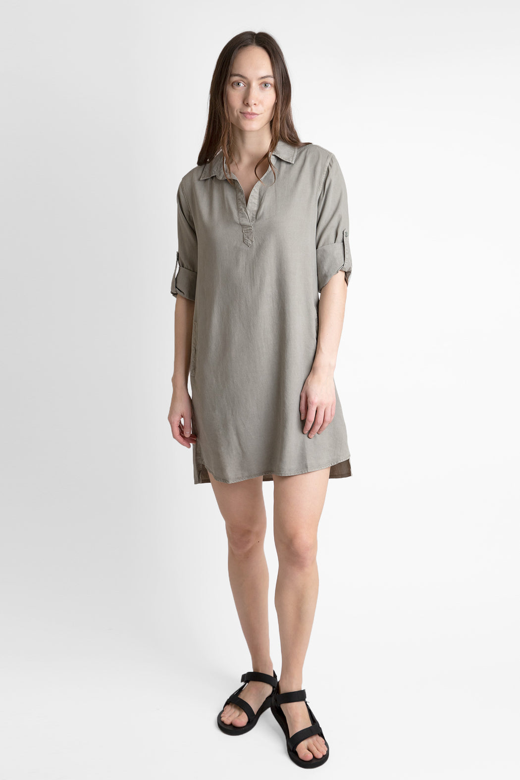    Bella-Dahl-A-Line-Rolled-Tab-Sleeve-Dress-Soft-Army
