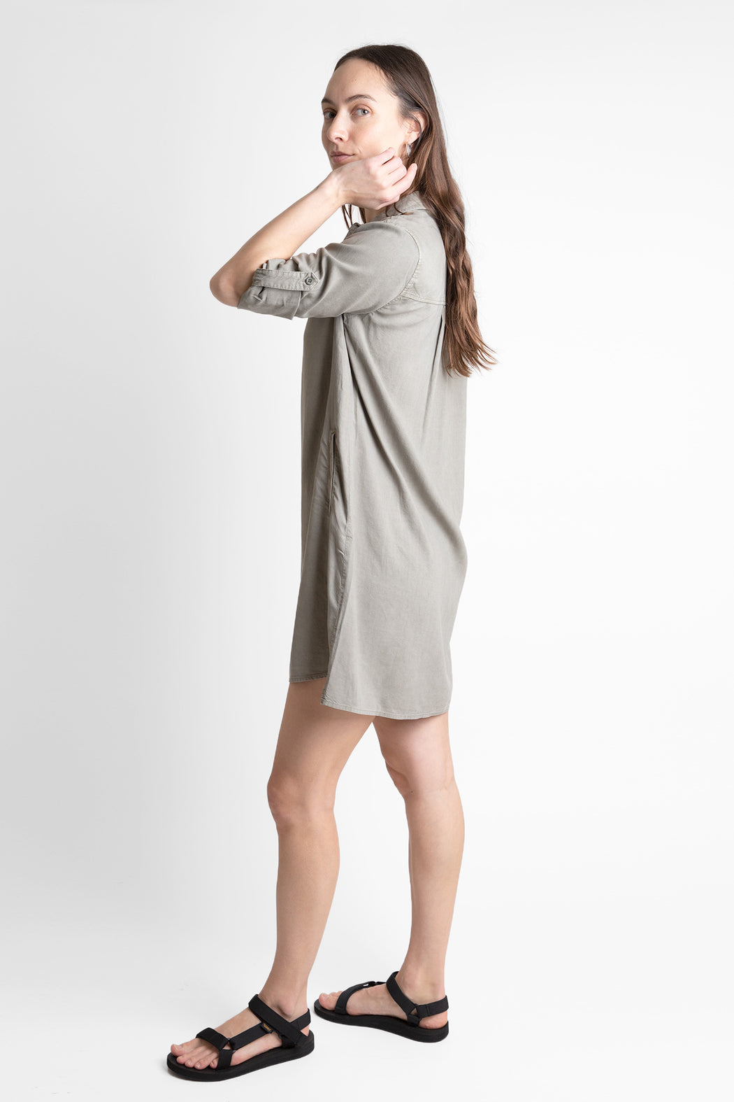    Bella-Dahl-A-Line-Rolled-Tab-Sleeve-Dress-Soft-Army